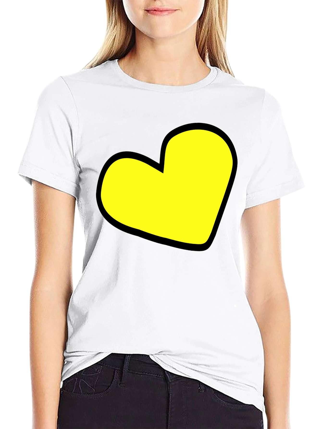 Black T-Shirt with Yellow Heart Graphic