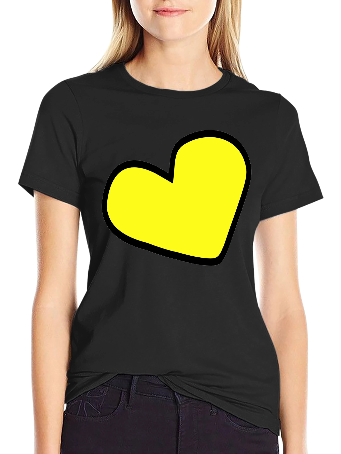 Black T-Shirt with Yellow Heart Graphic
