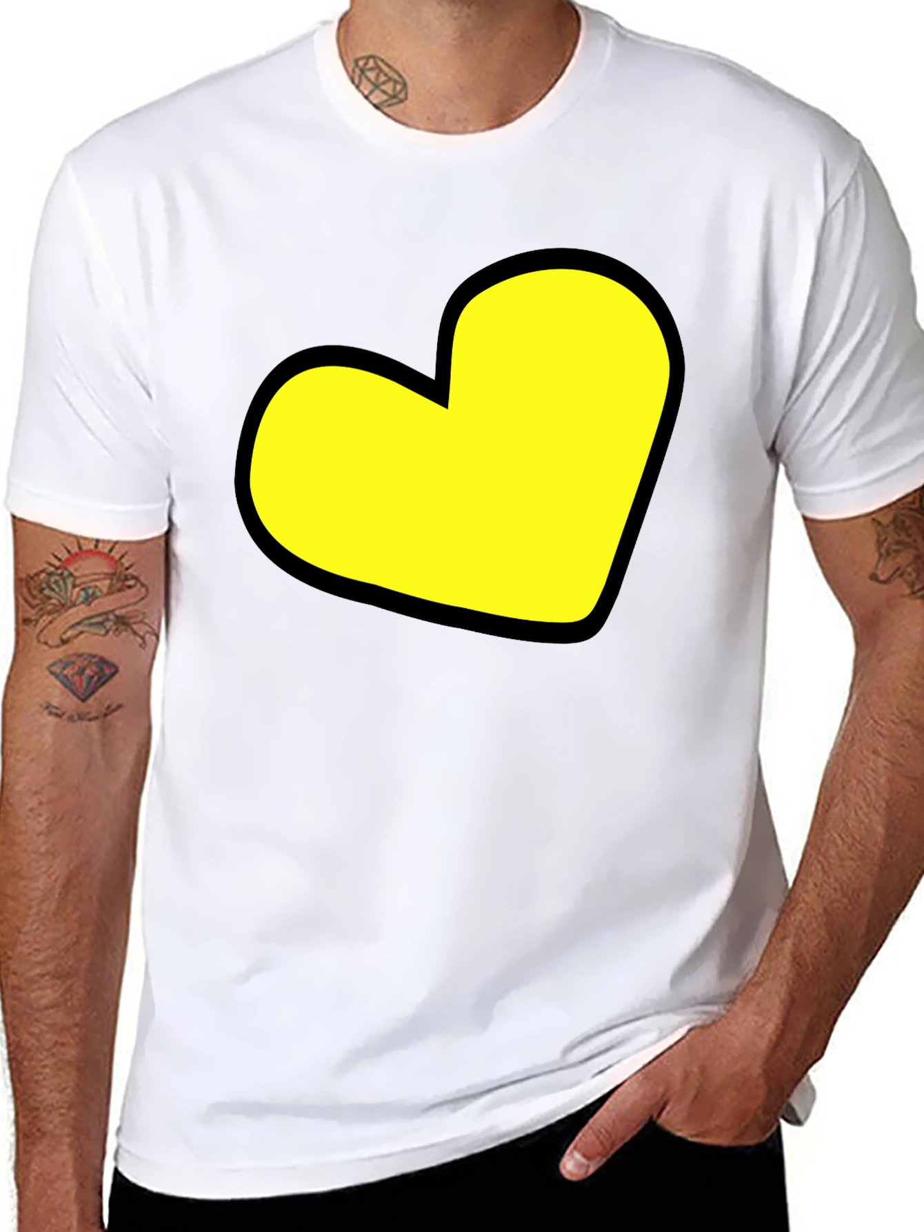 Black T-Shirt with Yellow Heart Graphic