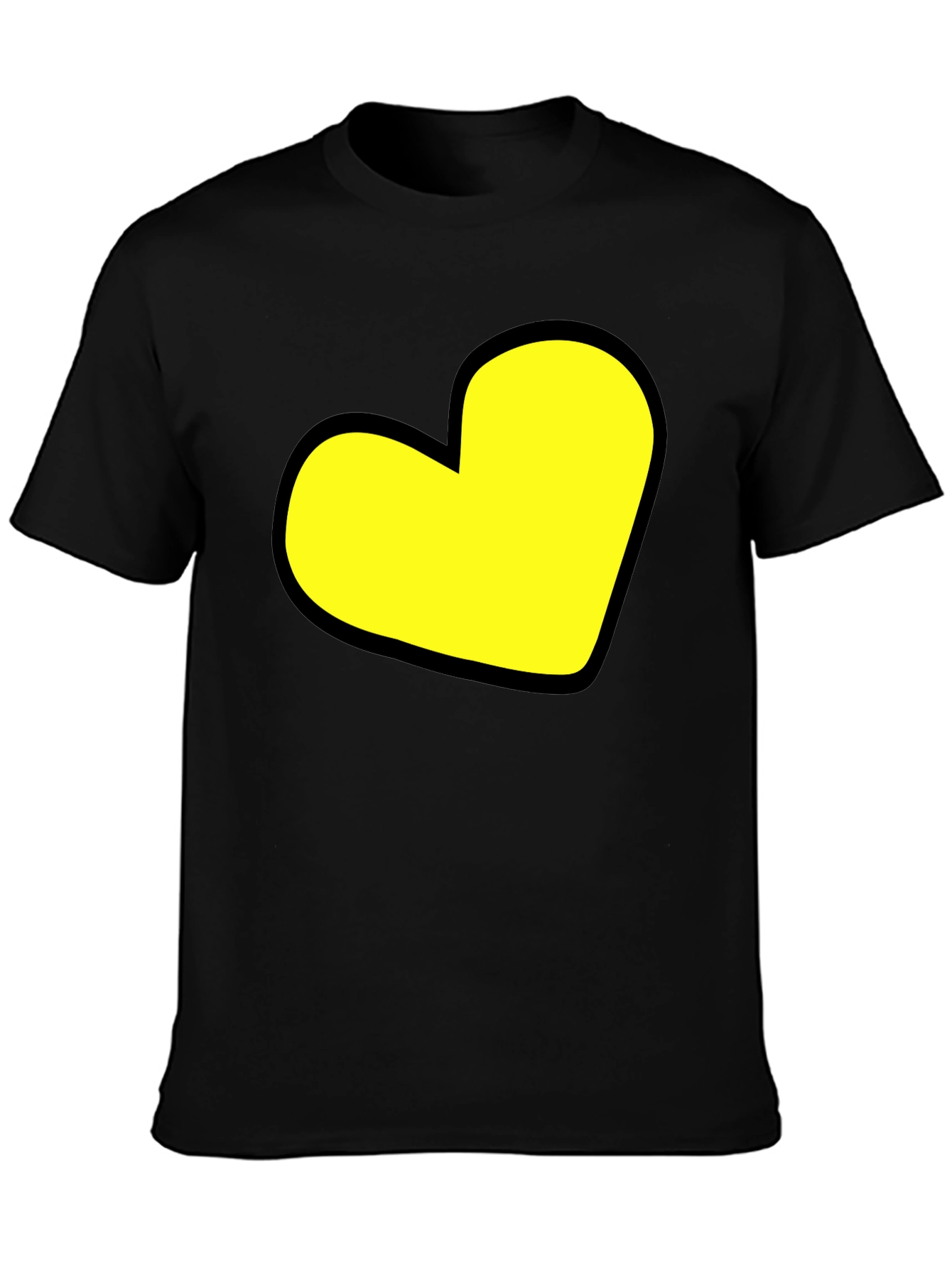 Black T-Shirt with Yellow Heart Graphic