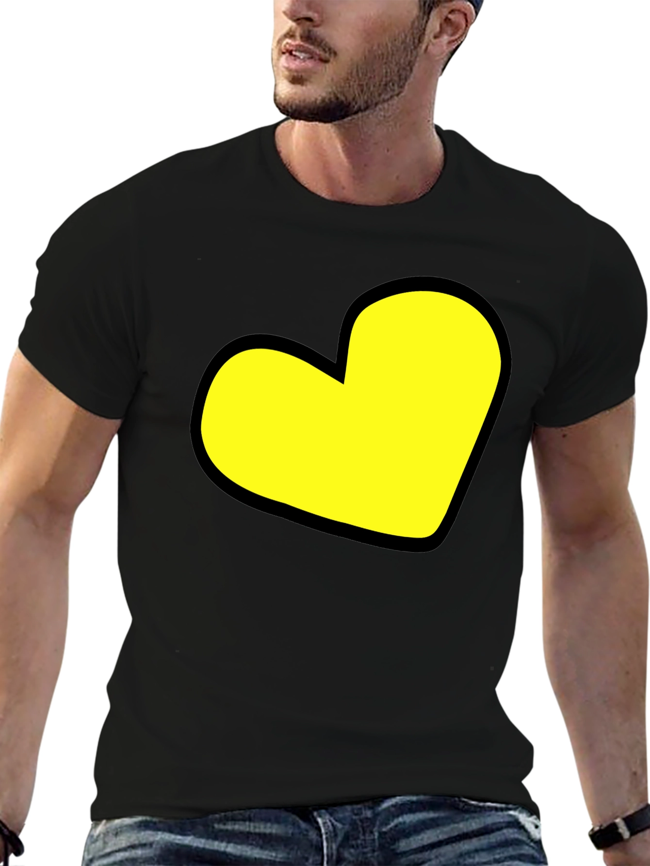 Black T-Shirt with Yellow Heart Graphic