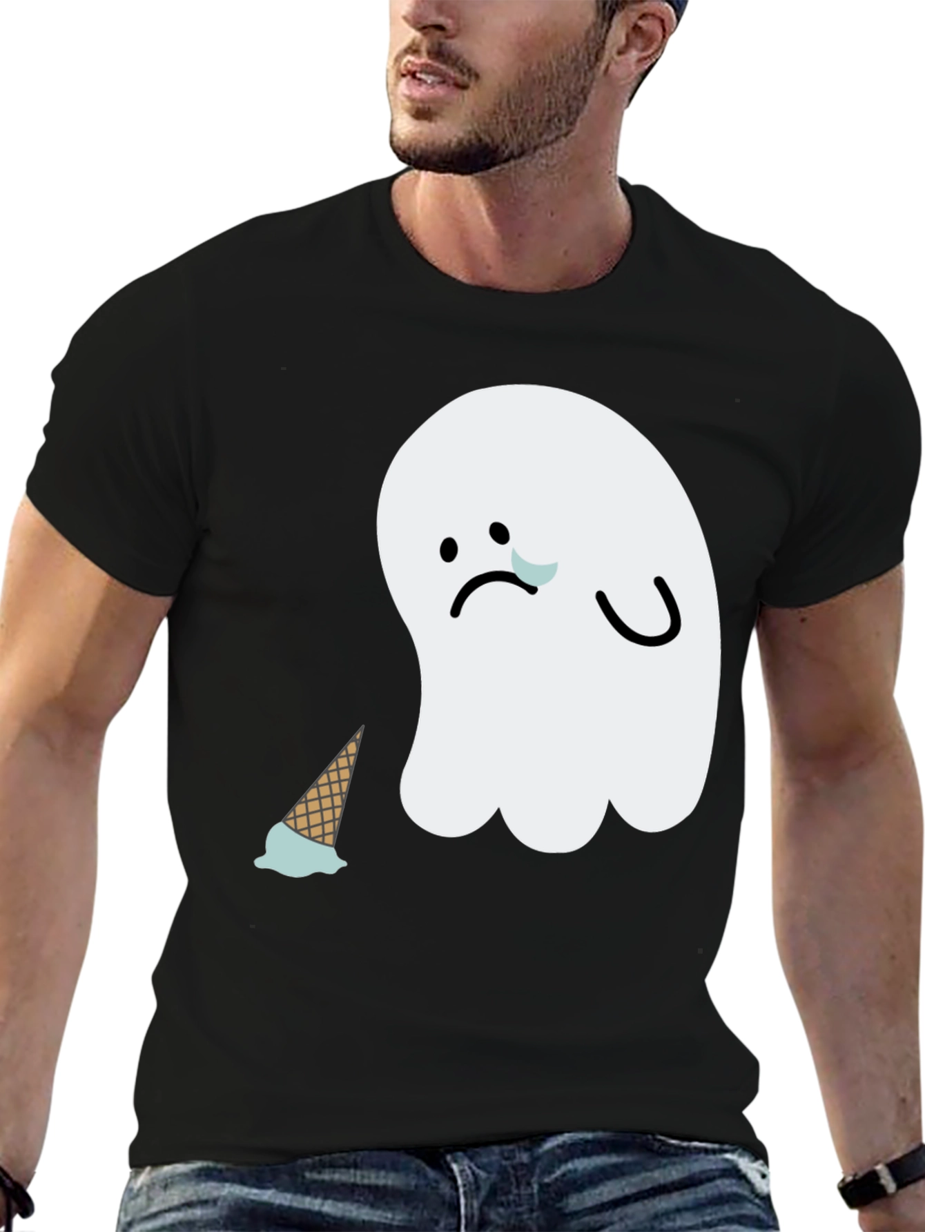 Sad Ghost Ice Cream T-Shirt - Black Graphic Tee