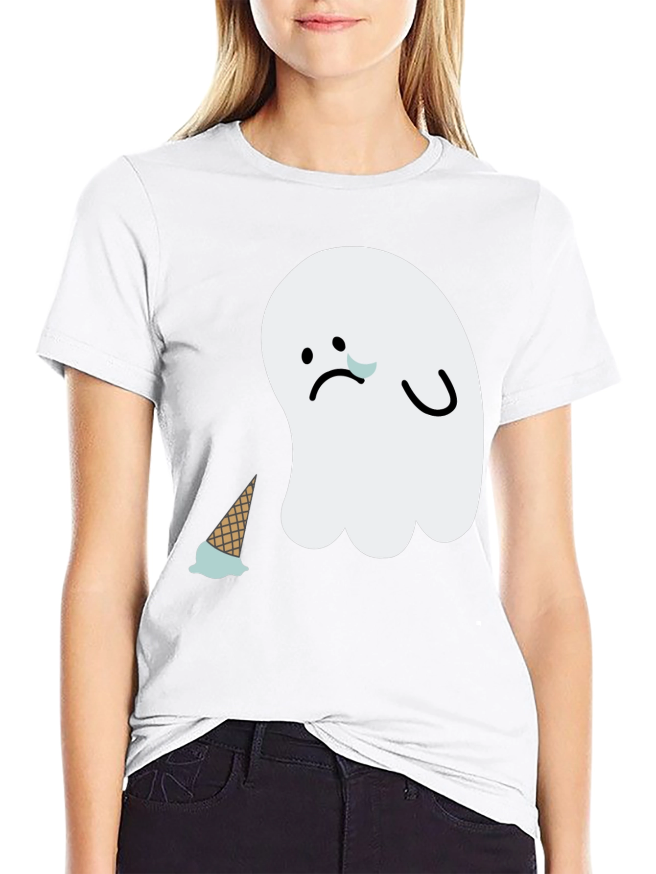 Sad Ghost Ice Cream T-Shirt - Black Graphic Tee