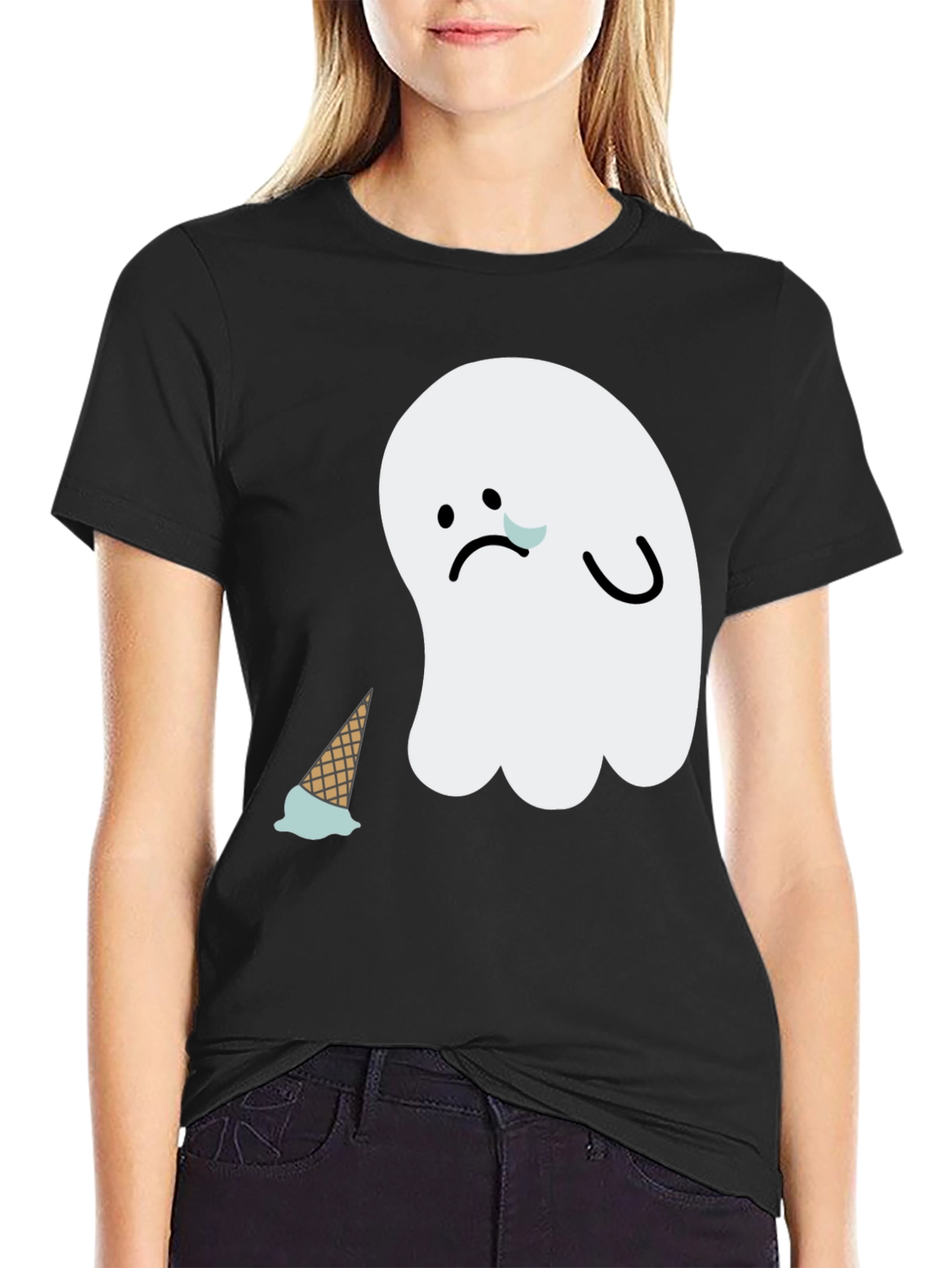 Sad Ghost Ice Cream T-Shirt - Black Graphic Tee