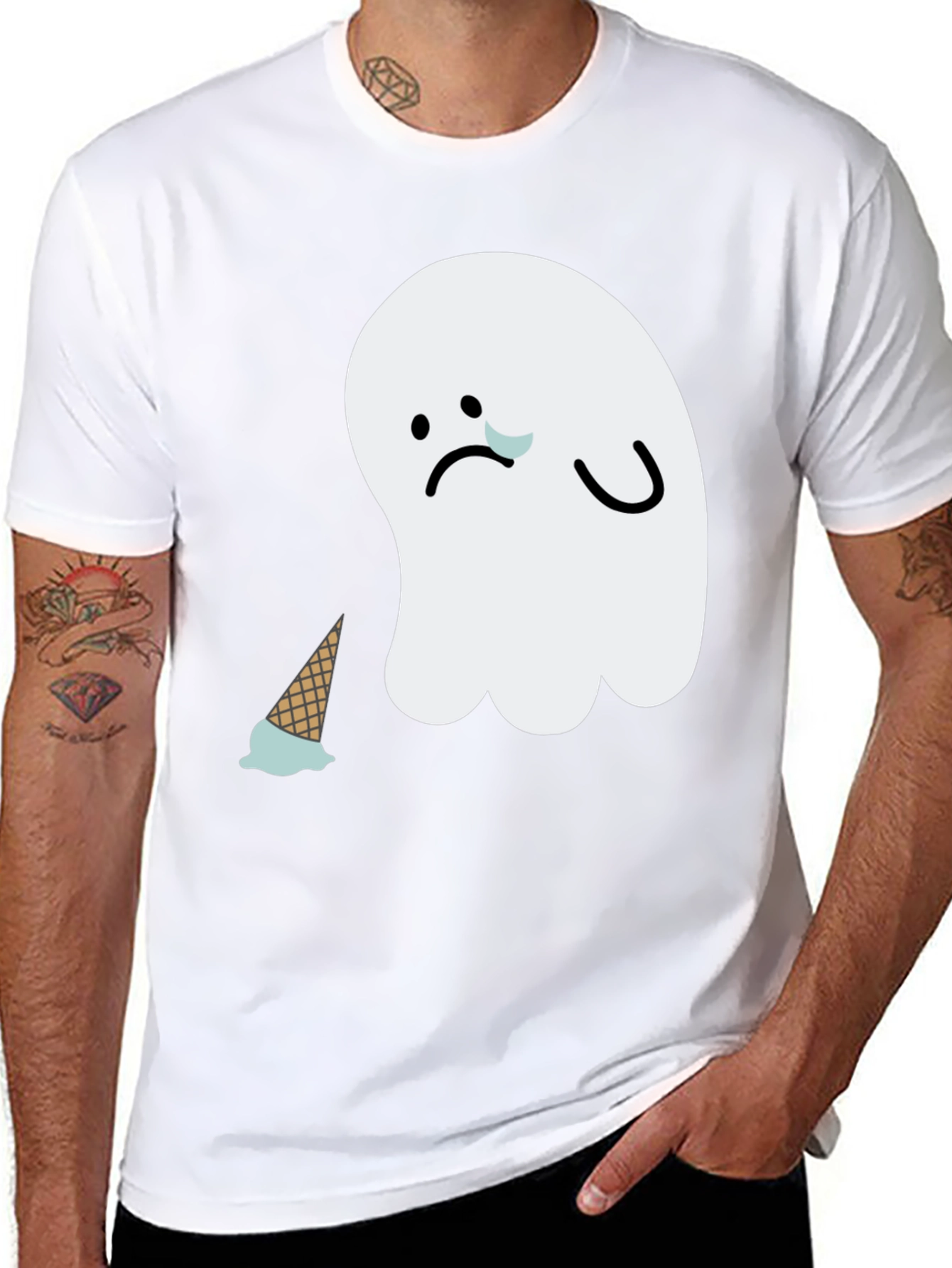 Sad Ghost Ice Cream T-Shirt - Black Graphic Tee