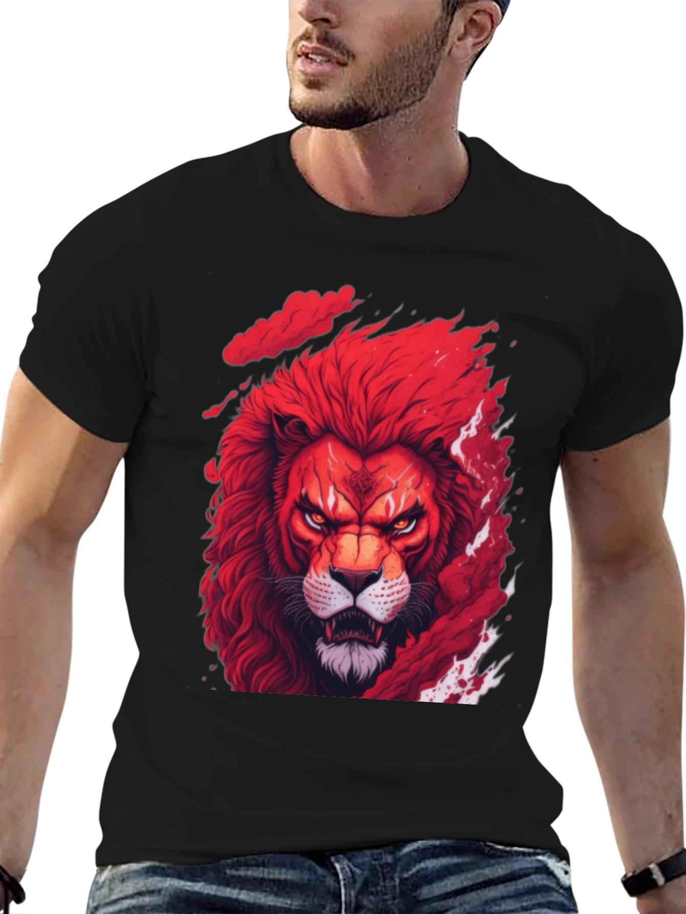 Red Lion Graphic Tee - Fierce Animal Print Shirt