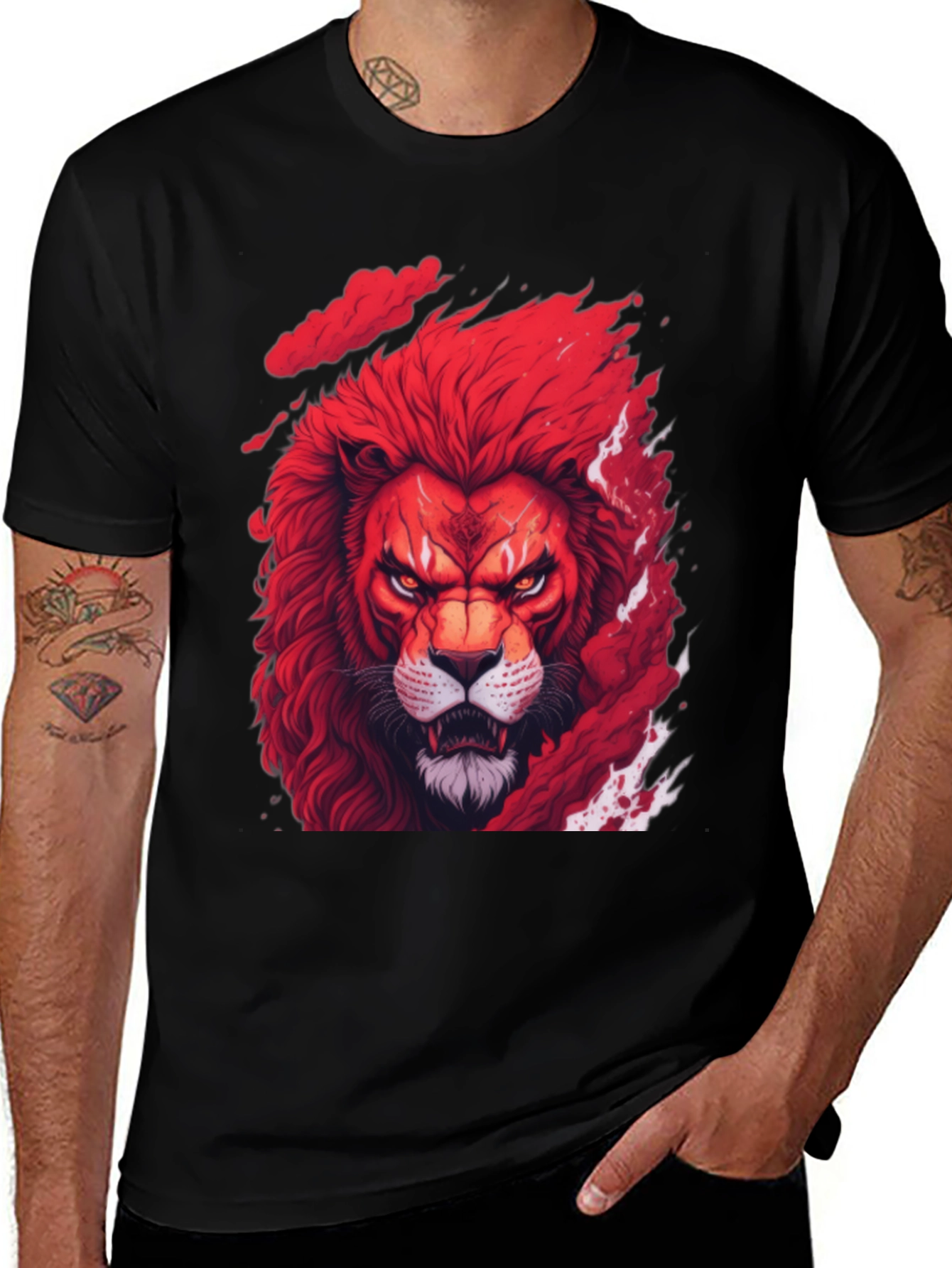 Red Lion Graphic Tee - Fierce Animal Print Shirt