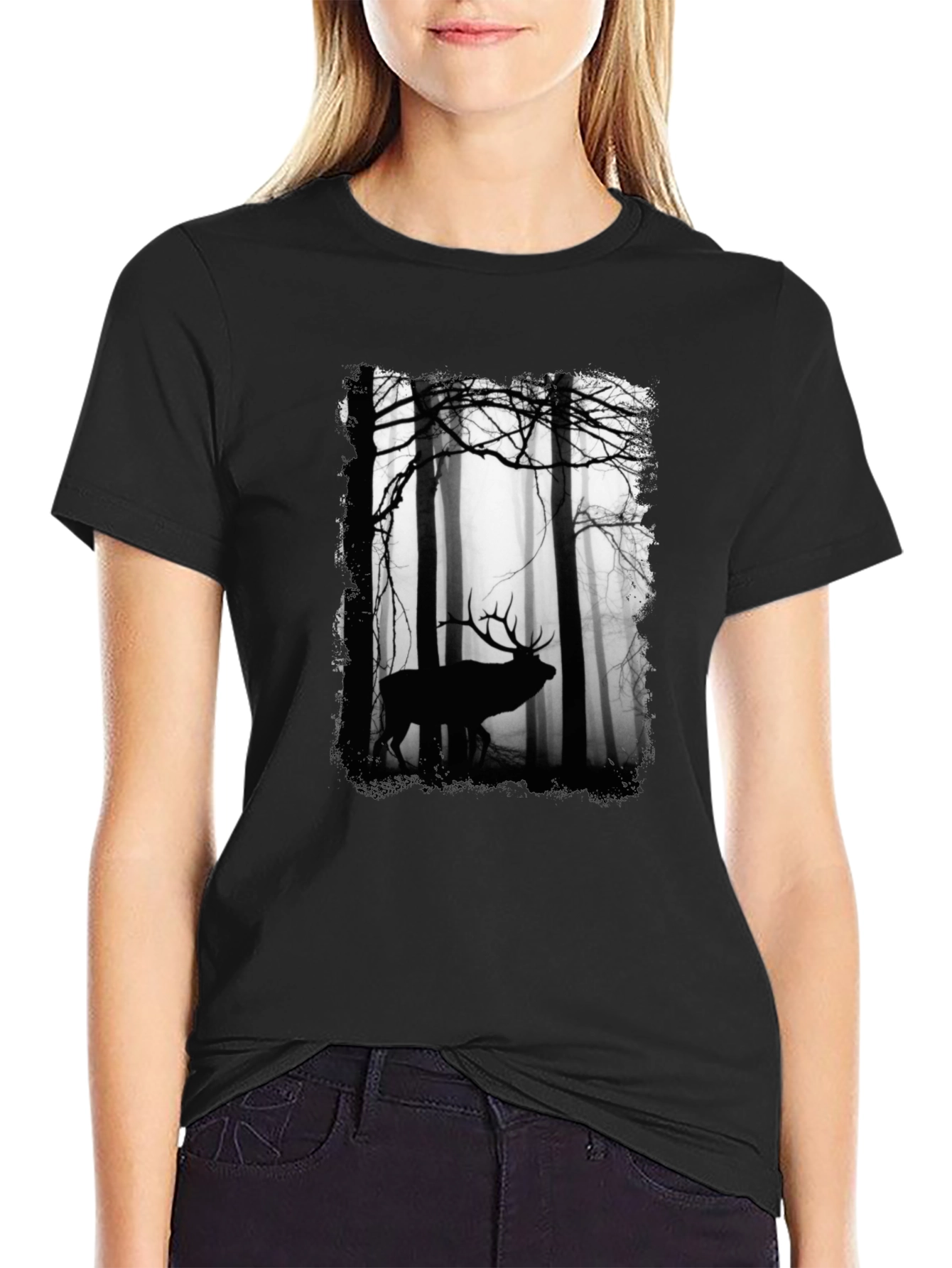 Elk Silhouette Forest Graphic Tee