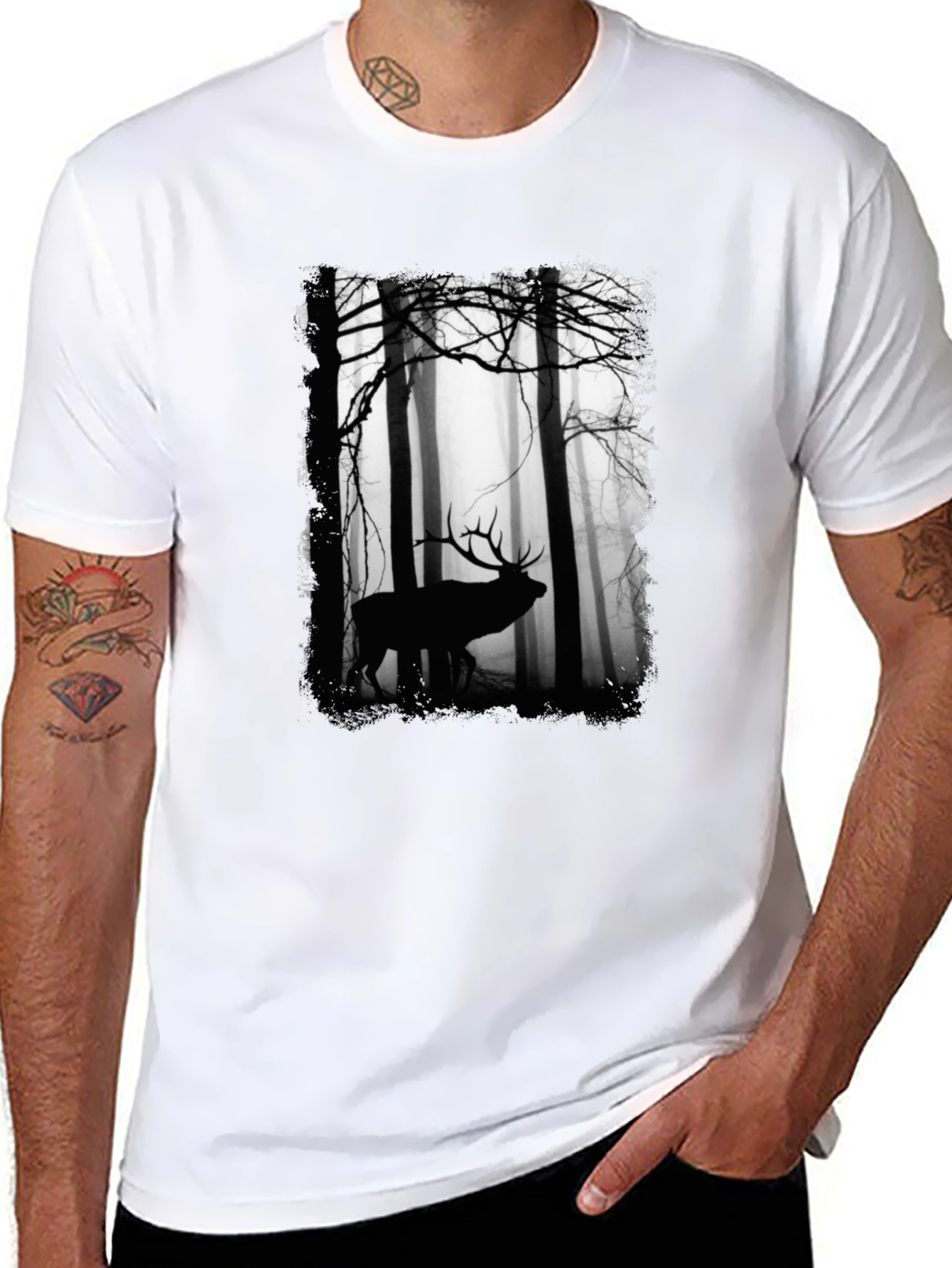 Elk Silhouette Forest Graphic Tee