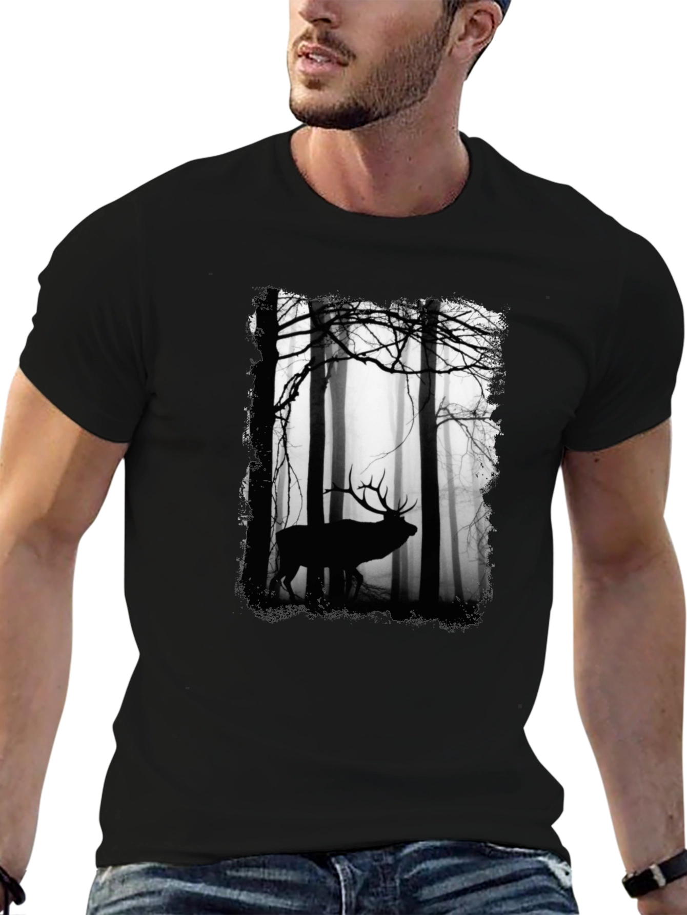 Elk Silhouette Forest Graphic Tee