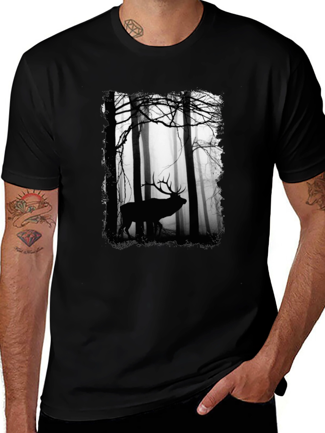 Elk Silhouette Forest Graphic Tee