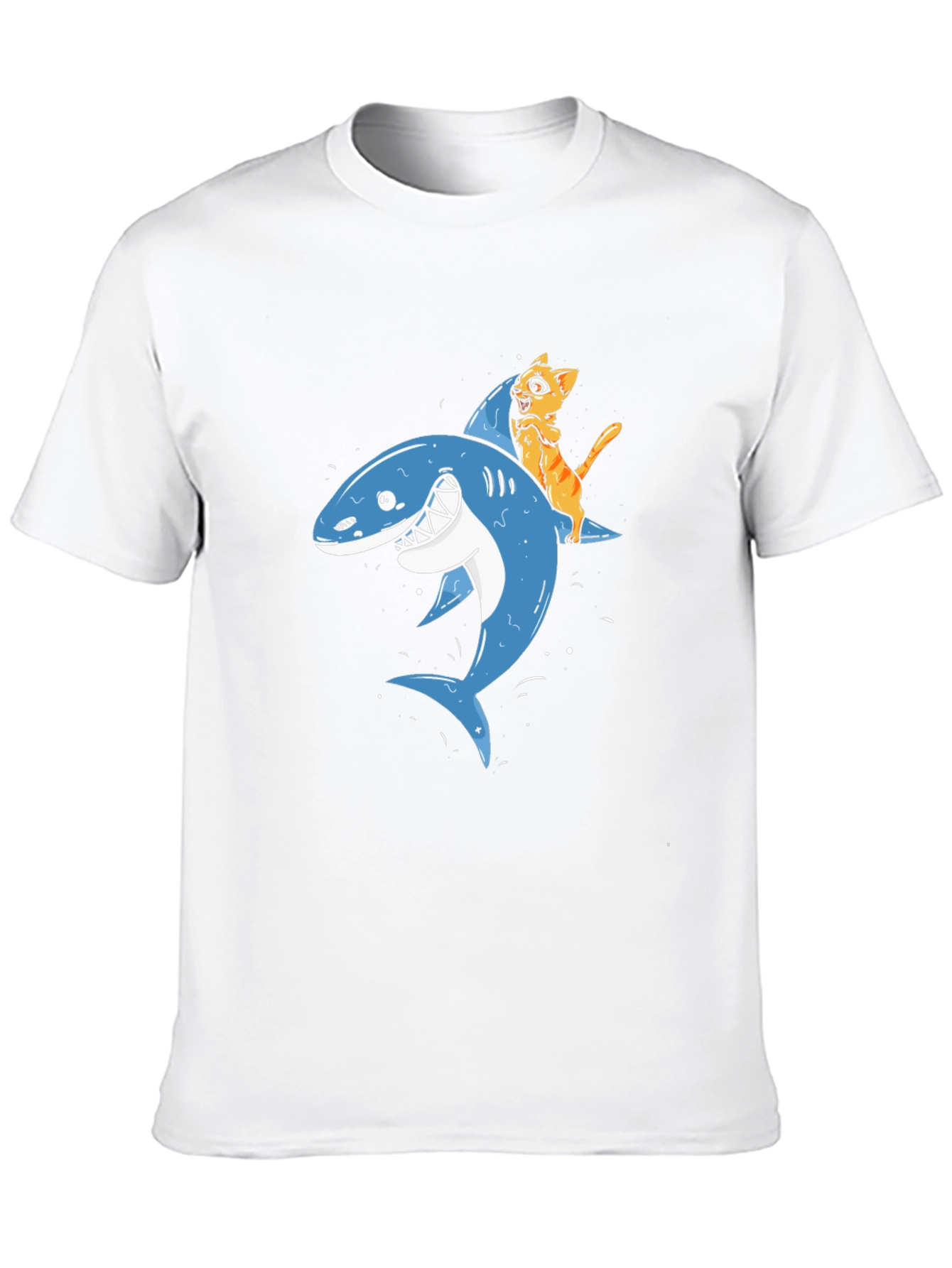 Cat Riding Shark Black T-Shirt