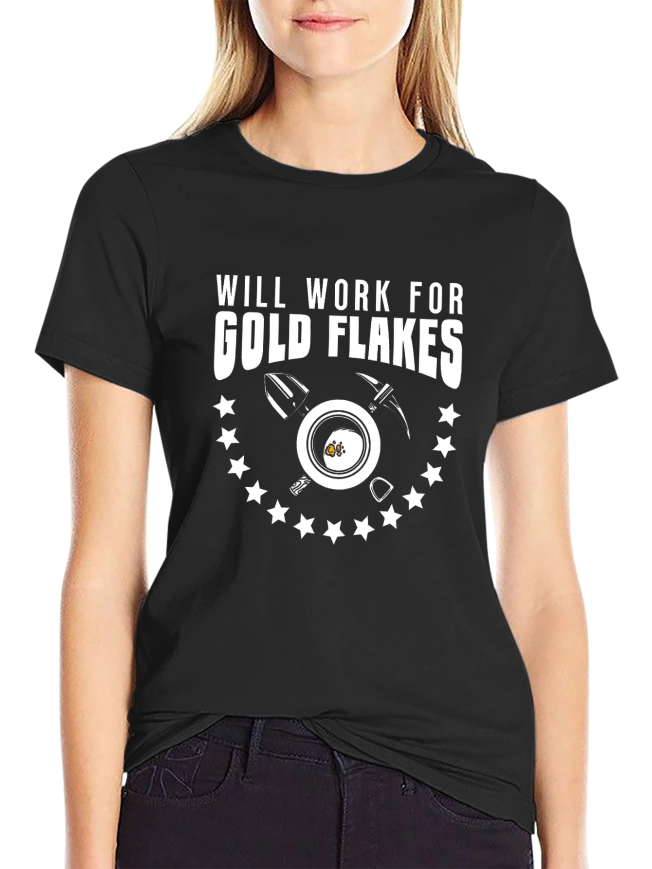 Will Work For Gold Flakes Black T-Shirt