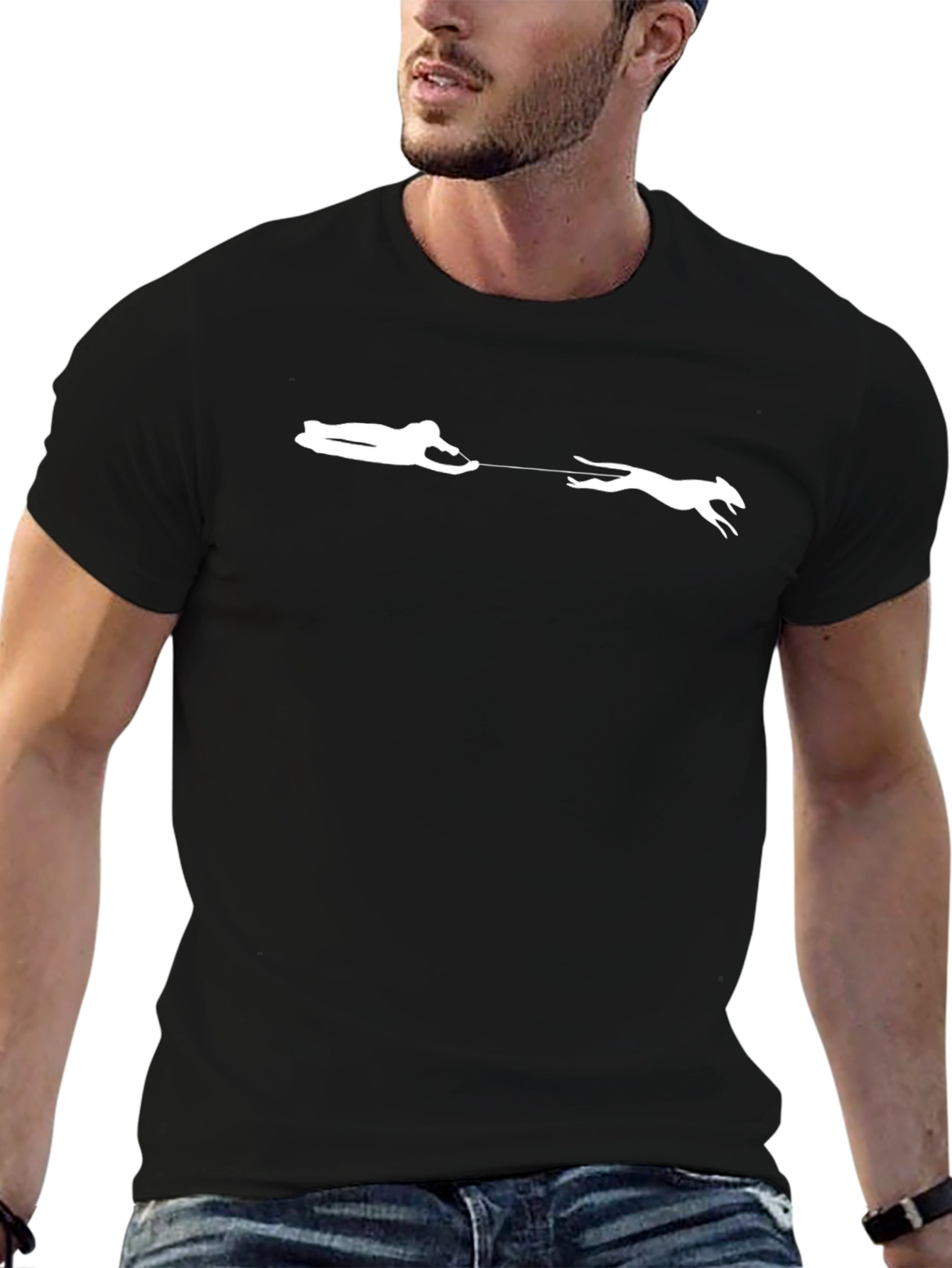 Mans Black T-Shirt - Dog Walker Design