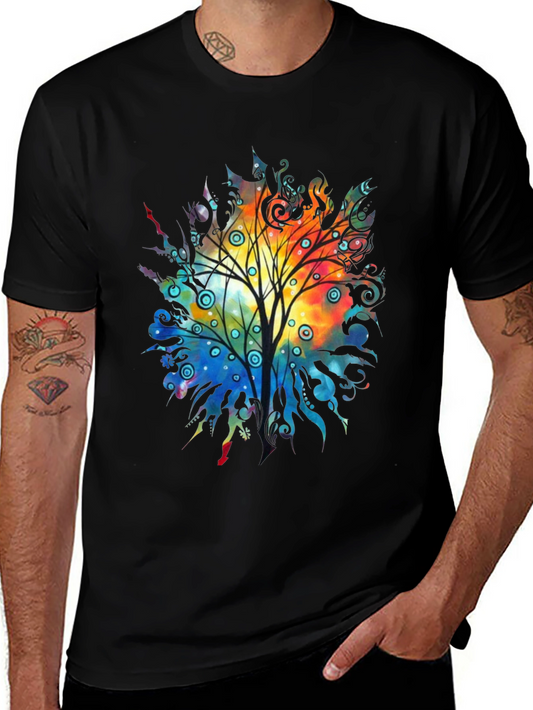 Colorful Tree Graphic Black T-Shirt