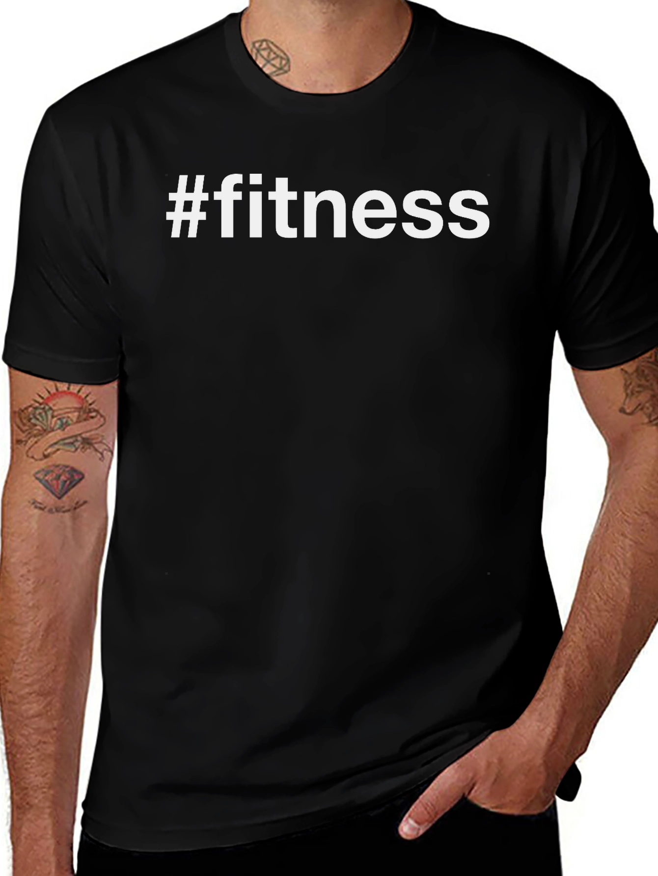 #fitness Graphic Tee - Black Cotton Blend T-Shirt