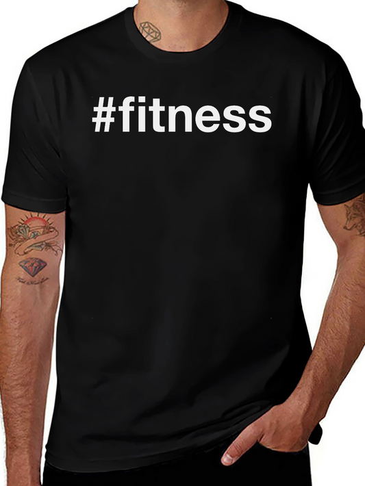 #fitness Graphic Tee - Black Cotton Blend T-Shirt