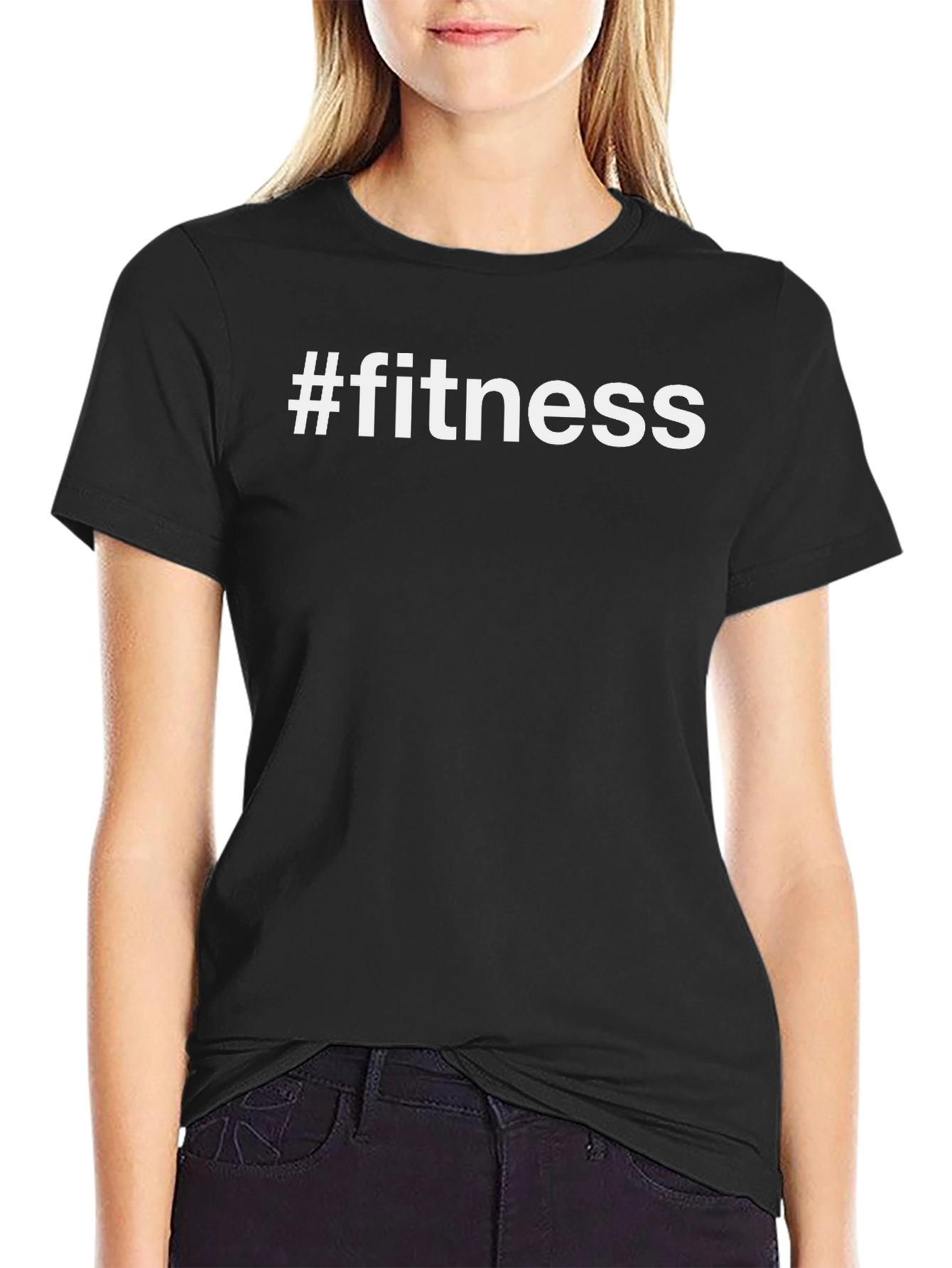 #fitness Graphic Tee - Black Cotton Blend T-Shirt