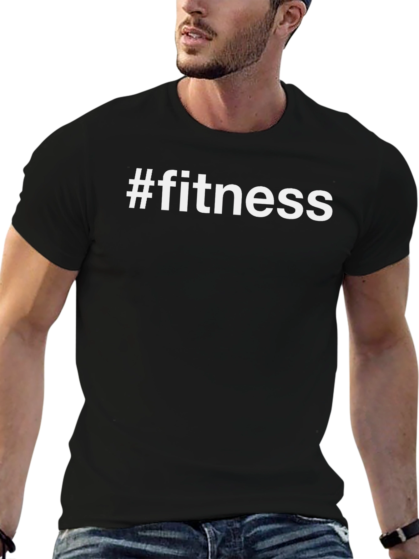 #fitness Graphic Tee - Black Cotton Blend T-Shirt