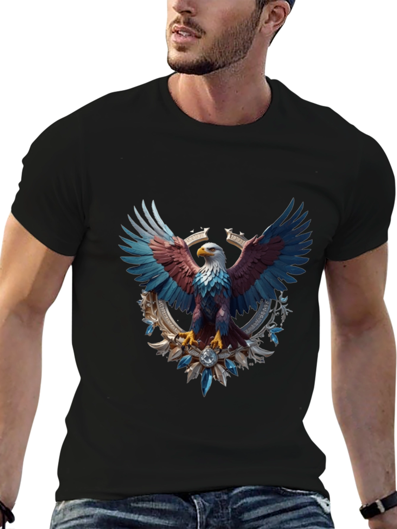 Patriotic Eagle Graphic Tee - Black