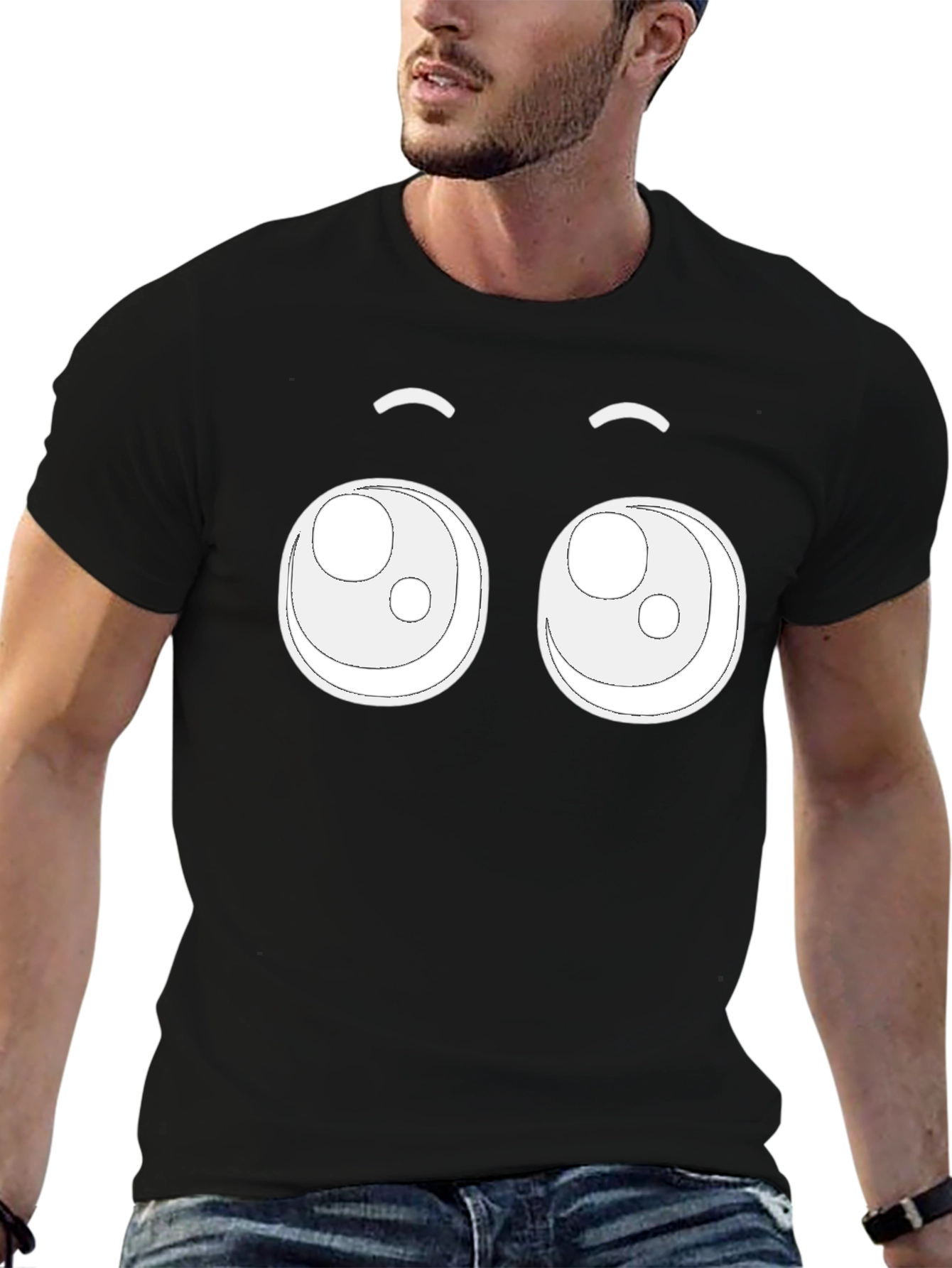 Cute Cartoon Eyes Black T-Shirt