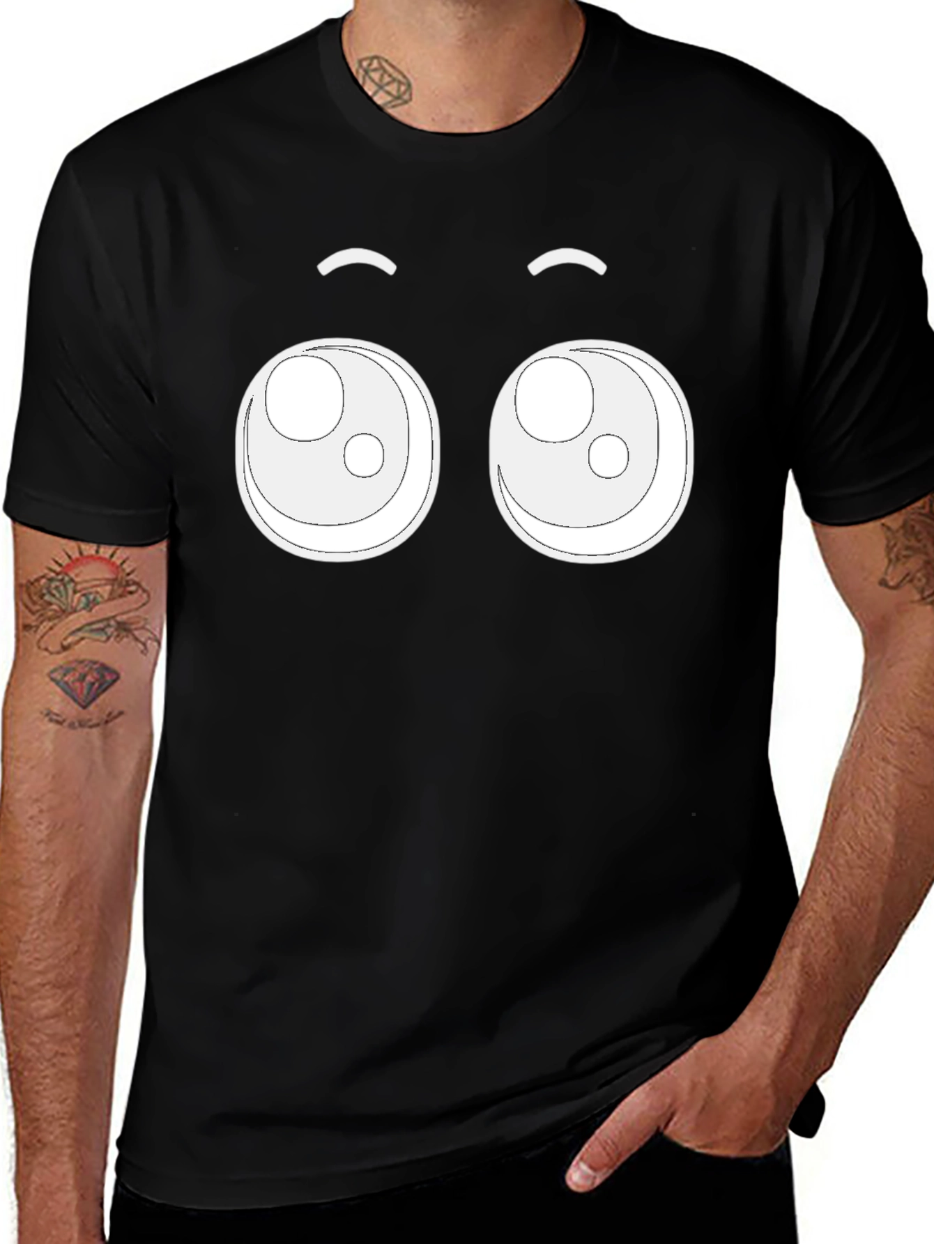Cute Cartoon Eyes Black T-Shirt
