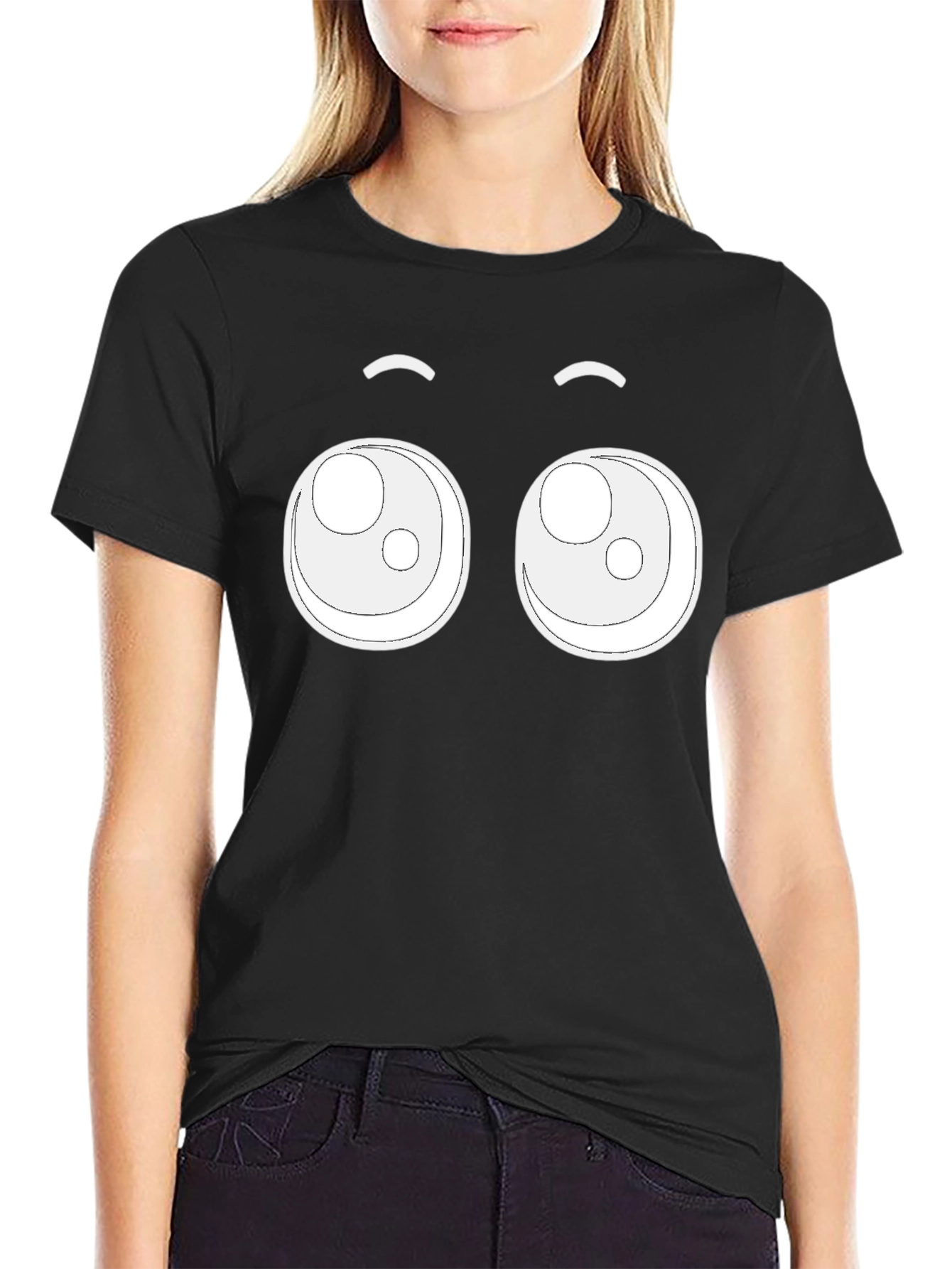 Cute Cartoon Eyes Black T-Shirt