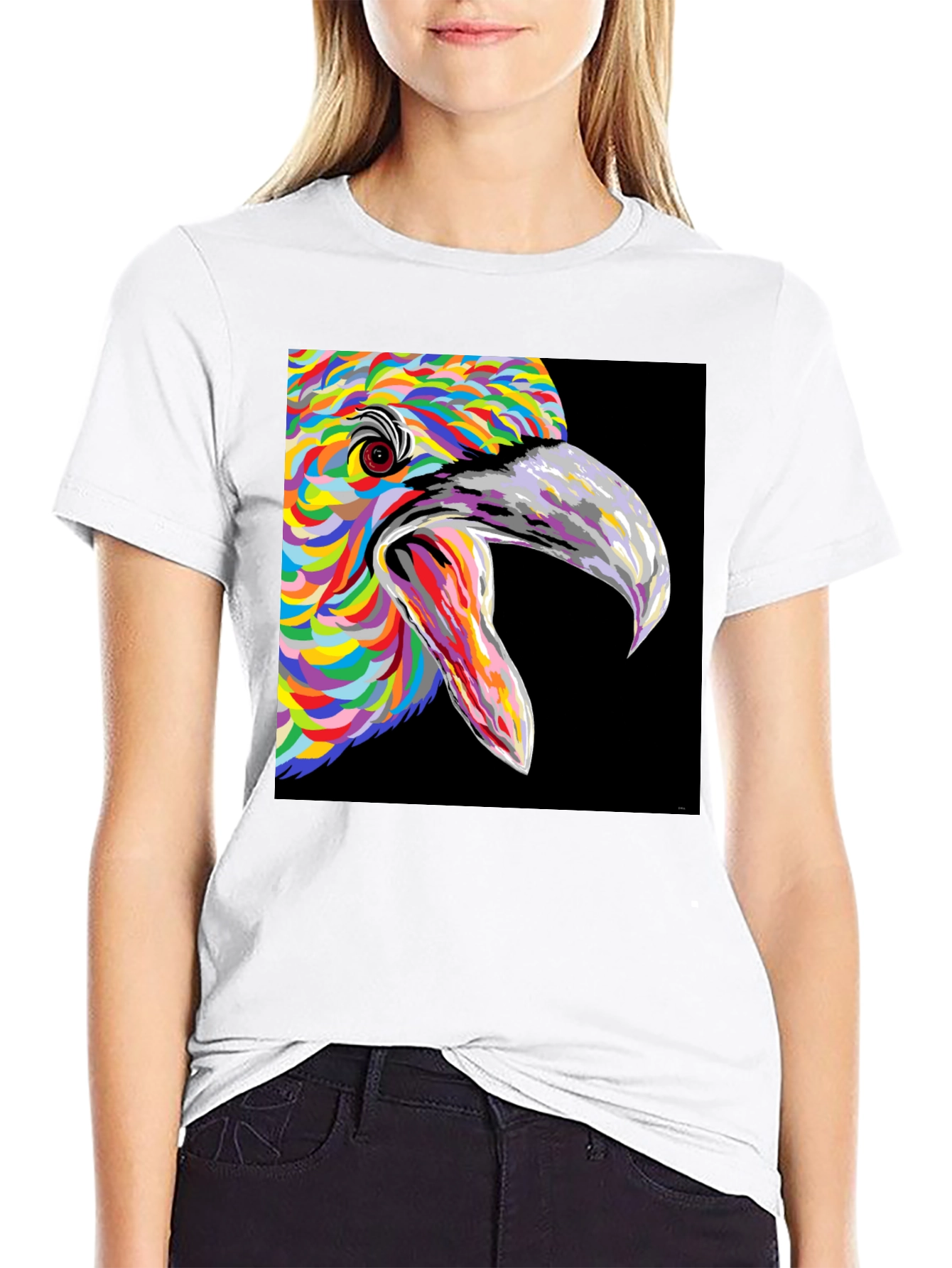 Vibrant Bird Art Graphic Tee - Black Unisex T-Shirt