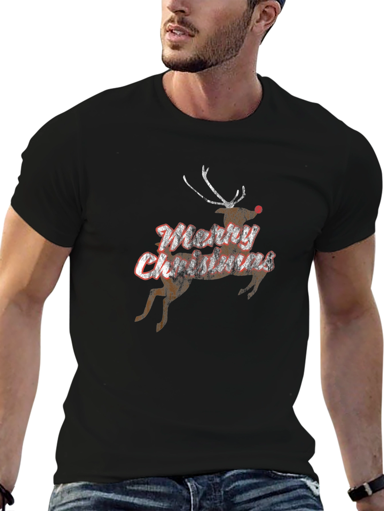 Merry Christmas Reindeer Graphic T-Shirt