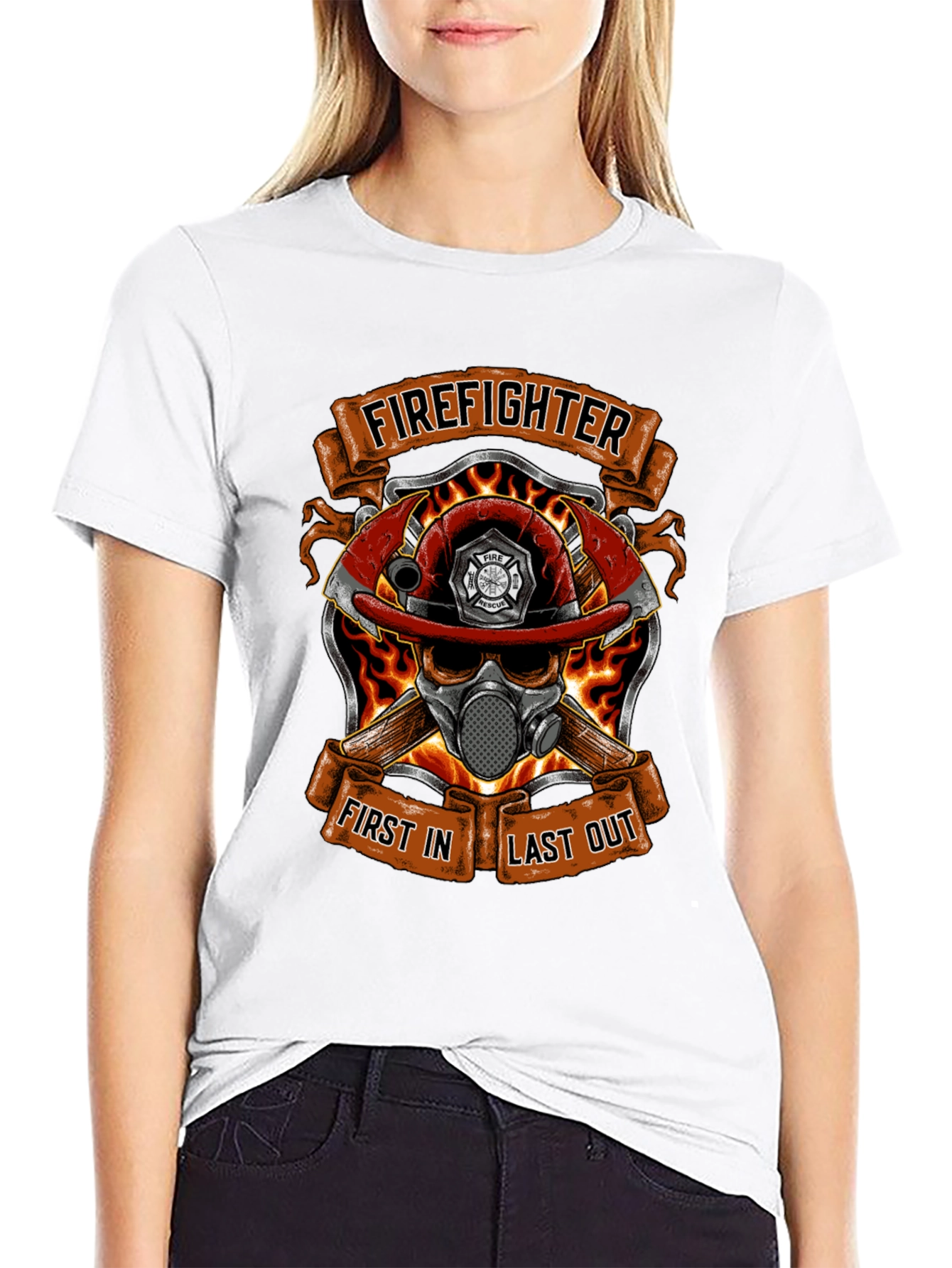 Firefighter Skull Graphic T-Shirt - First In Last Out
