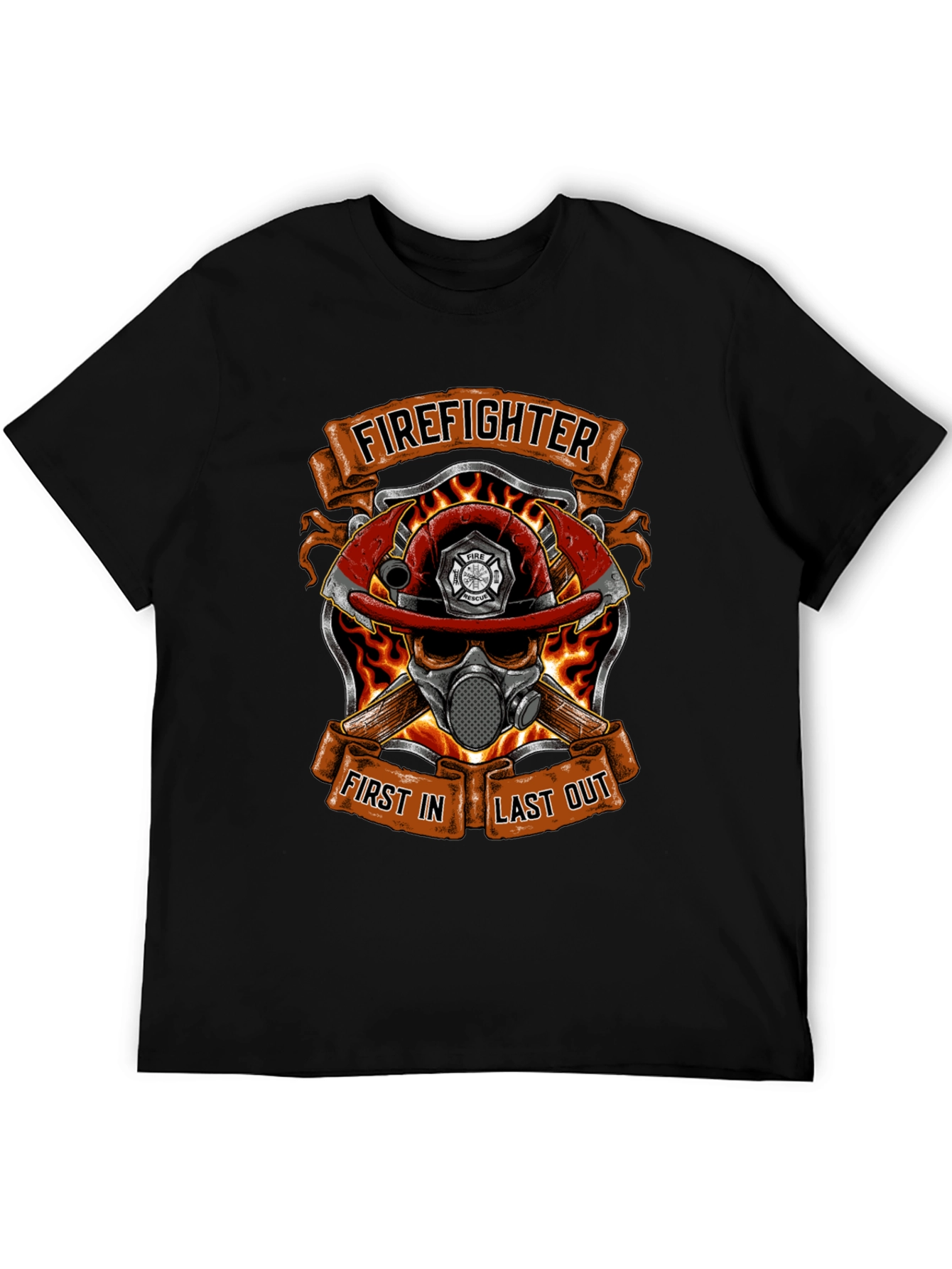 Firefighter Skull Graphic T-Shirt - First In Last Out