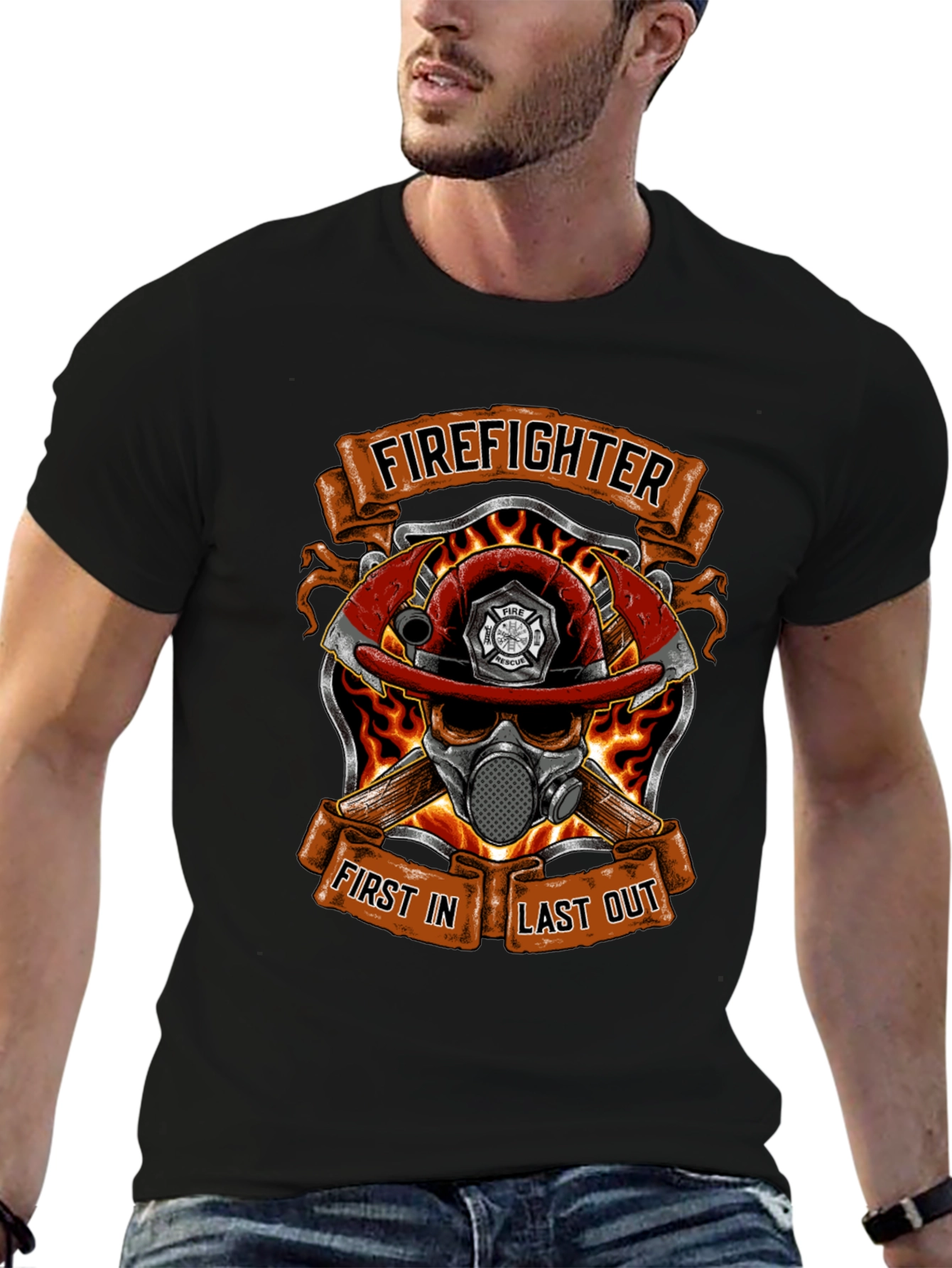 Firefighter Skull Graphic T-Shirt - First In Last Out