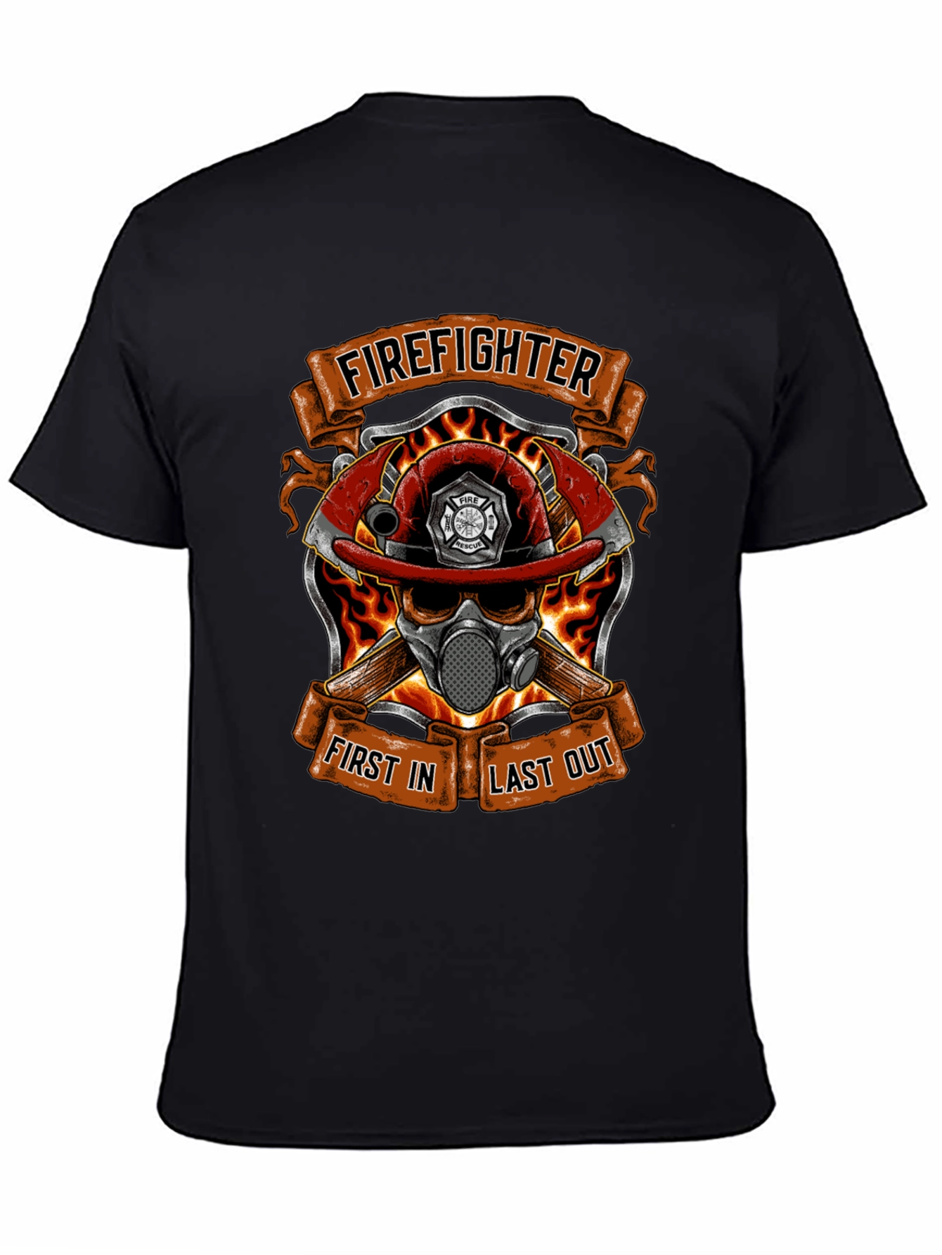 Firefighter Skull Graphic T-Shirt - First In Last Out