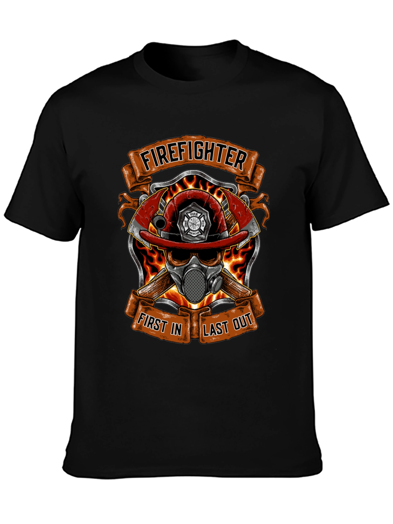 Firefighter Skull Graphic T-Shirt - First In Last Out