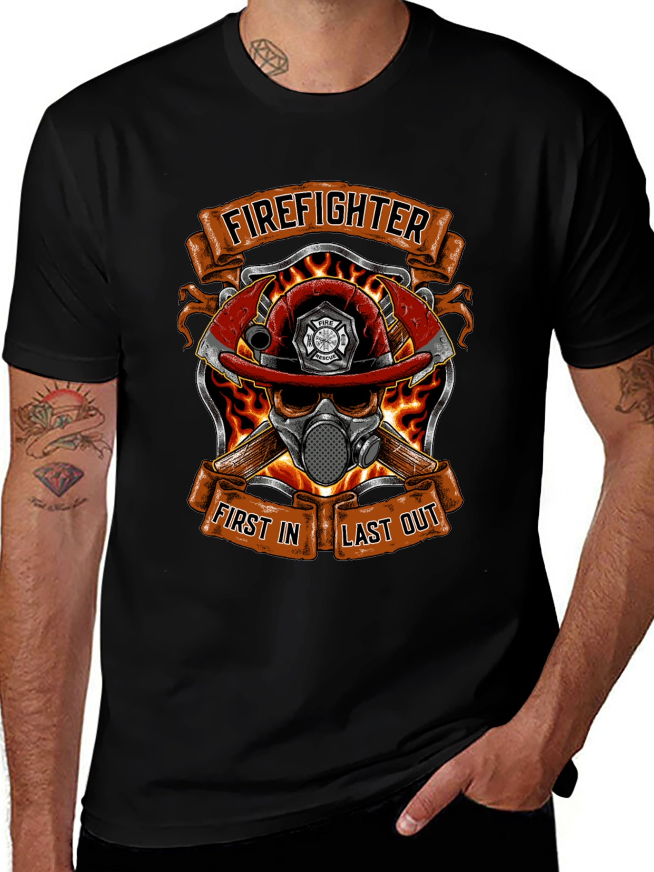 Firefighter Skull Graphic T-Shirt - First In Last Out
