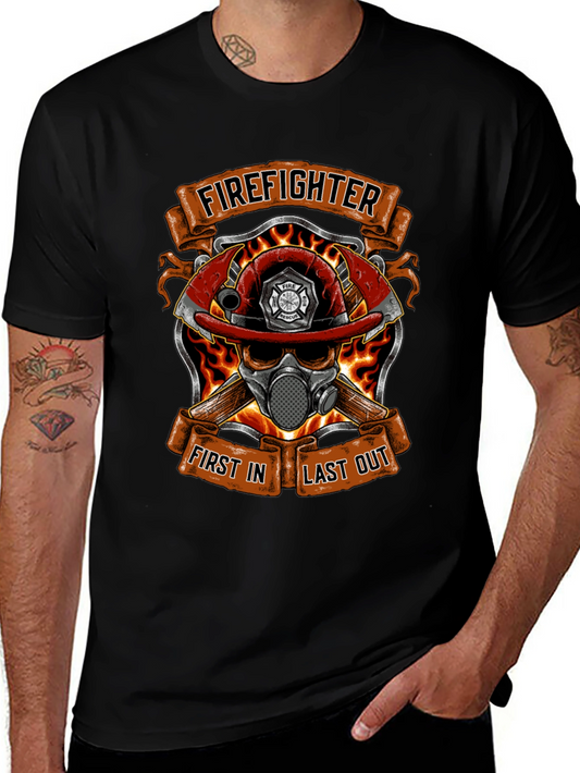 Firefighter Skull Graphic T-Shirt - First In Last Out