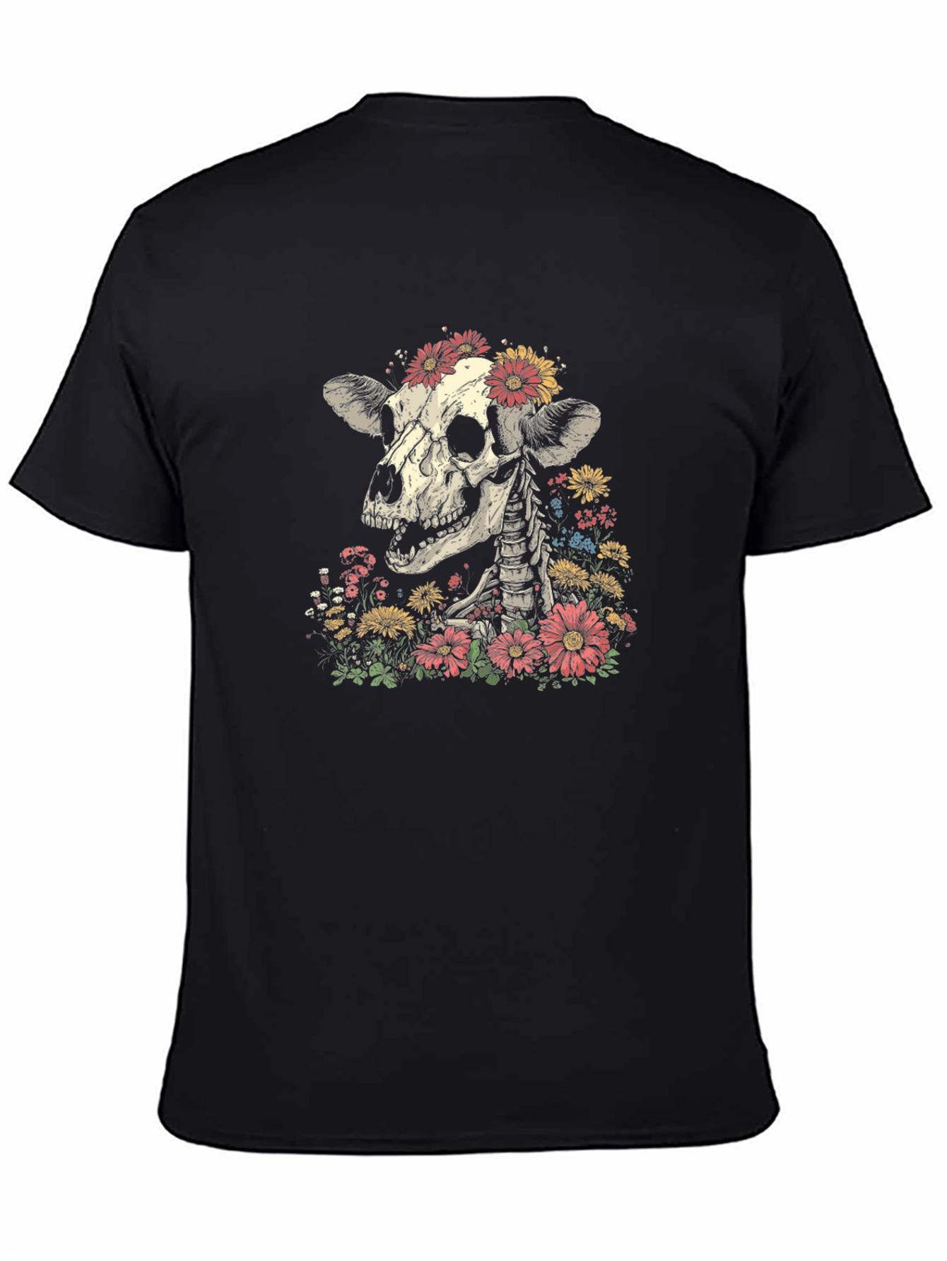 Floral Skull Graphic T-Shirt - Black