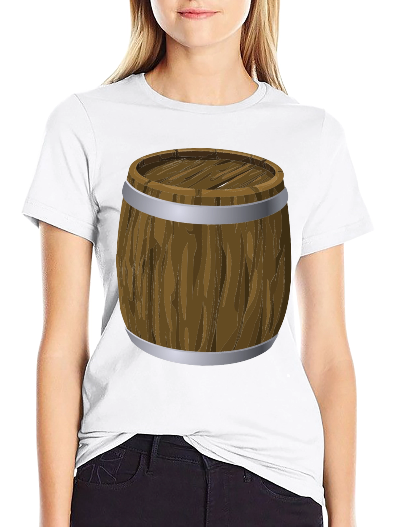 Cartoon Barrel Graphic Print Black T-Shirt