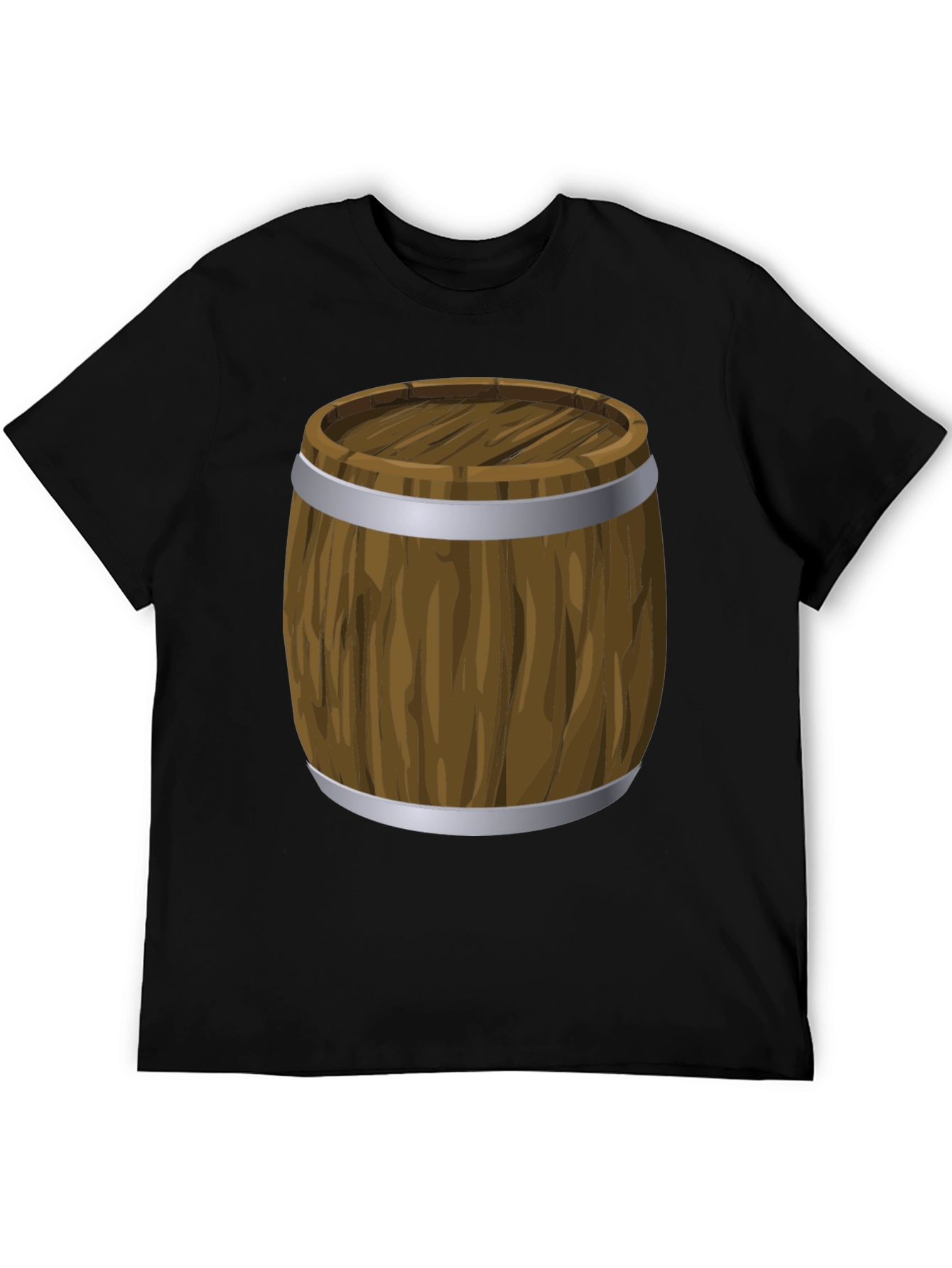 Cartoon Barrel Graphic Print Black T-Shirt