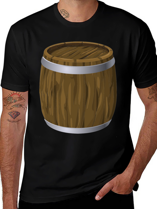 Cartoon Barrel Graphic Print Black T-Shirt