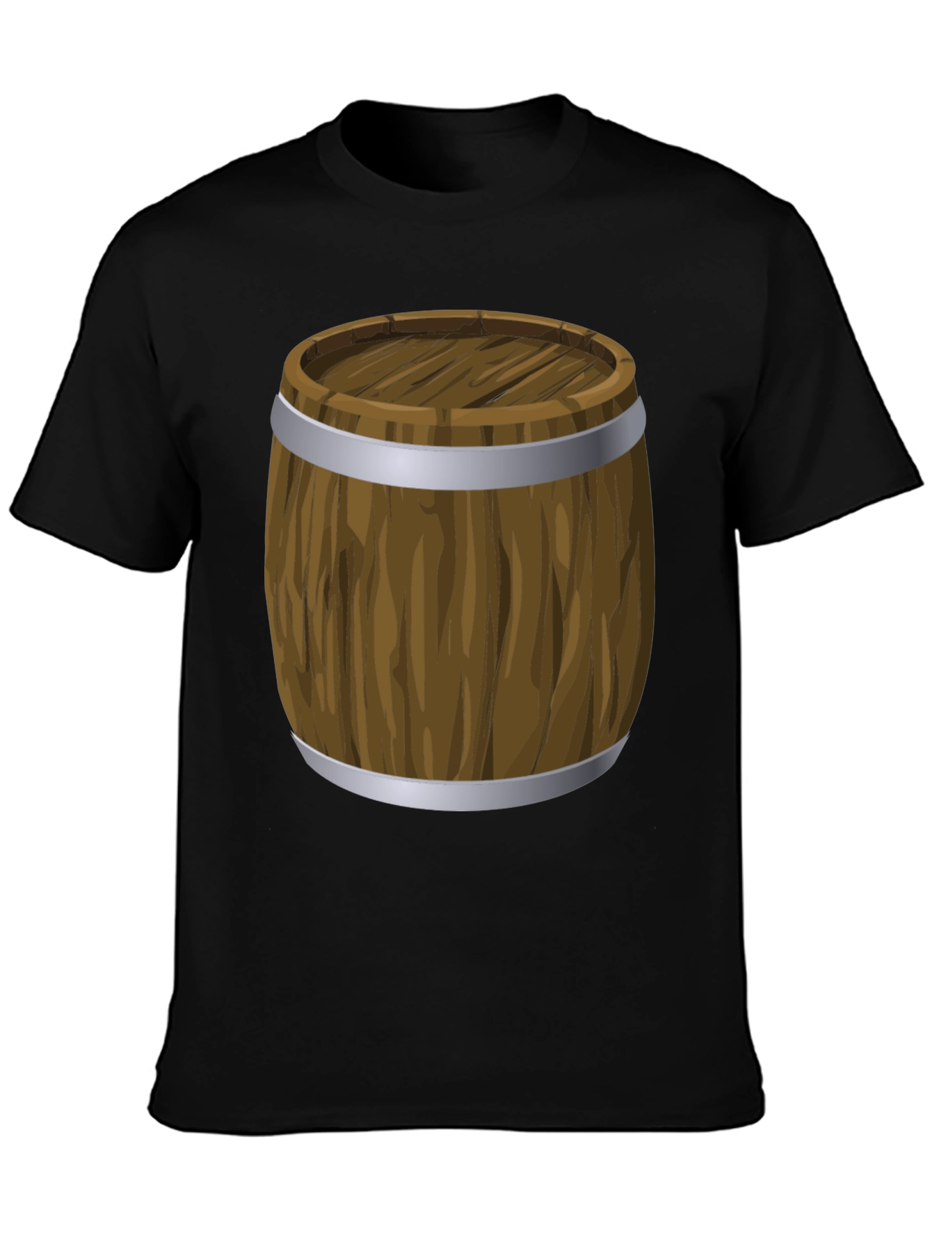 Cartoon Barrel Graphic Print Black T-Shirt