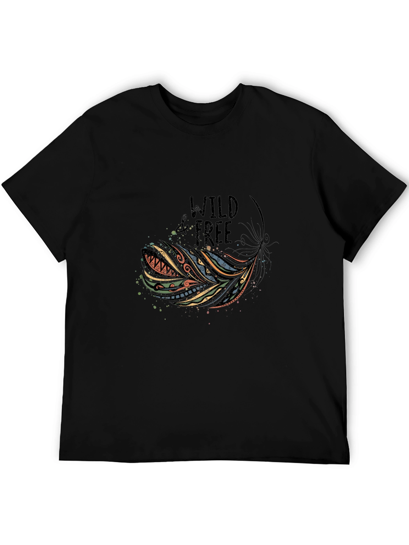 Wild and Free Feather Graphic Tee - Black