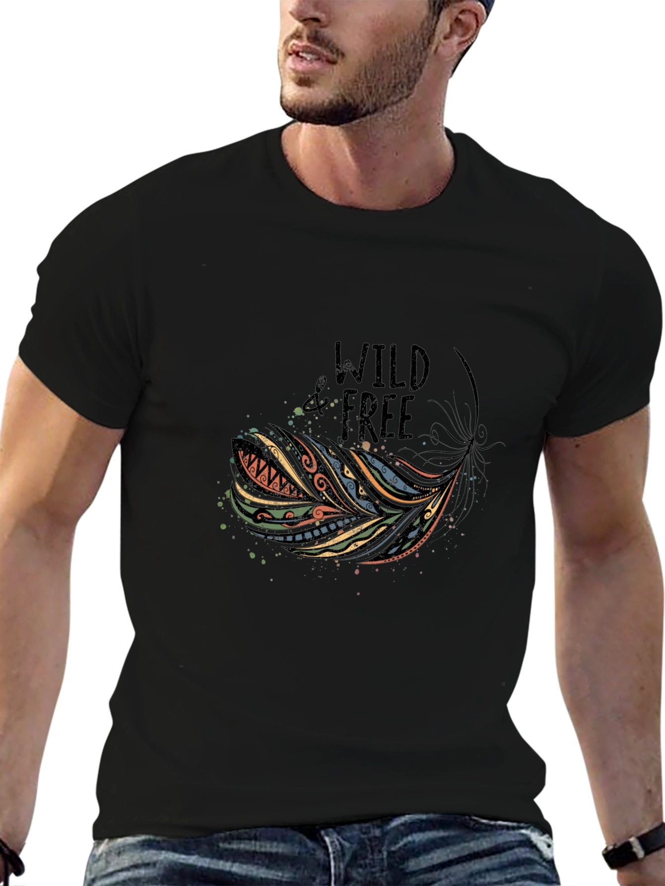 Wild and Free Feather Graphic Tee - Black