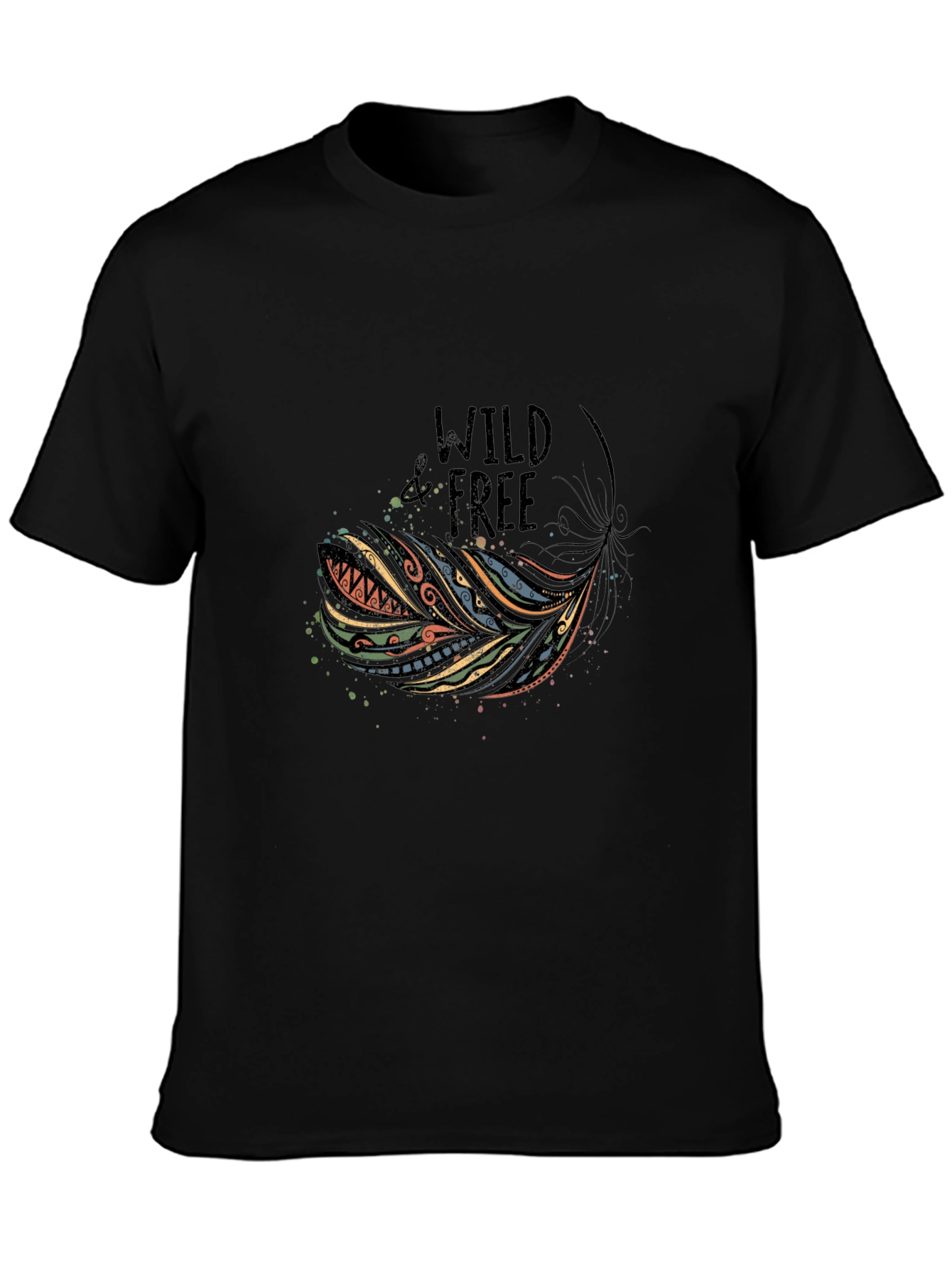 Wild and Free Feather Graphic Tee - Black