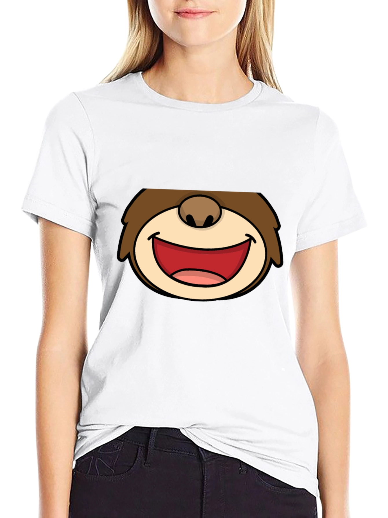 Cartoon Face Graphic Black T-Shirt