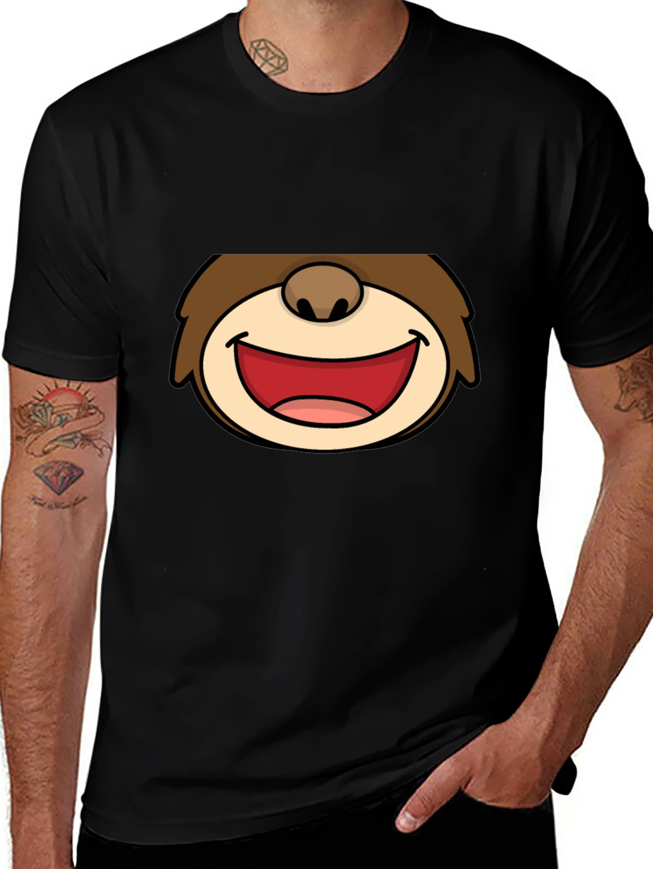 Cartoon Face Graphic Black T-Shirt