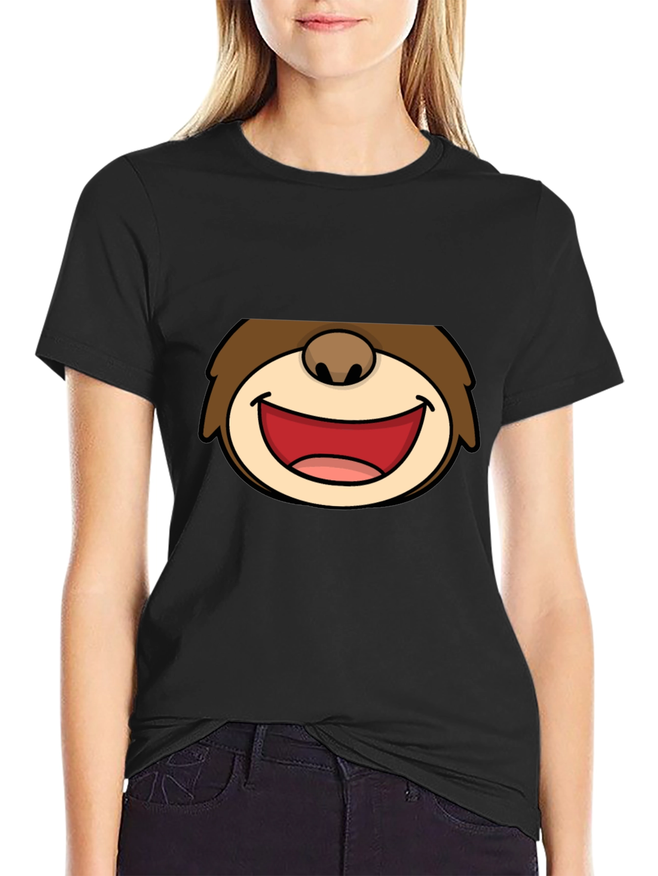 Cartoon Face Graphic Black T-Shirt