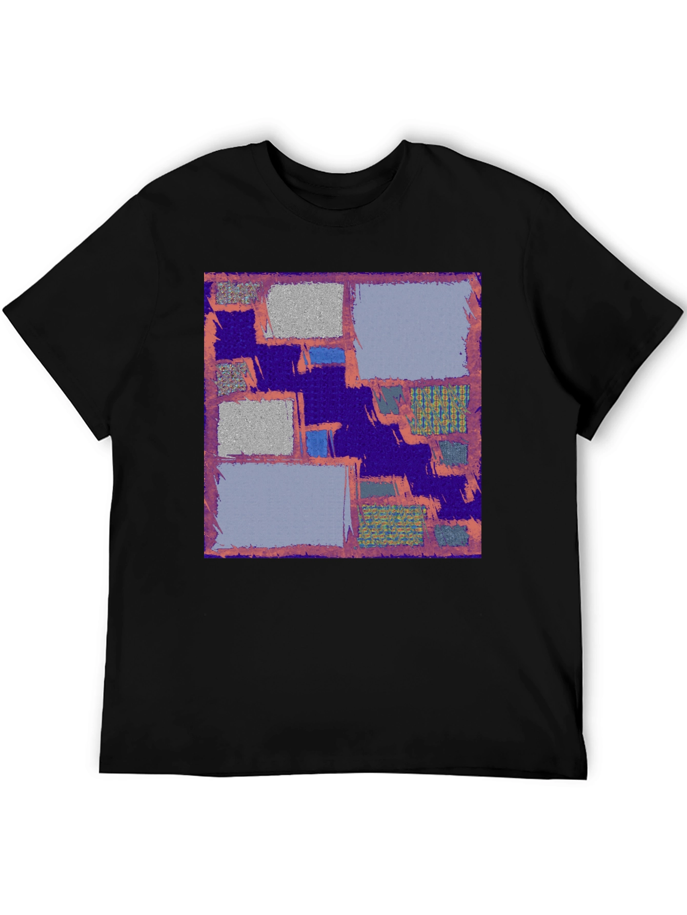 Abstract Block Print Mens Black T-Shirt