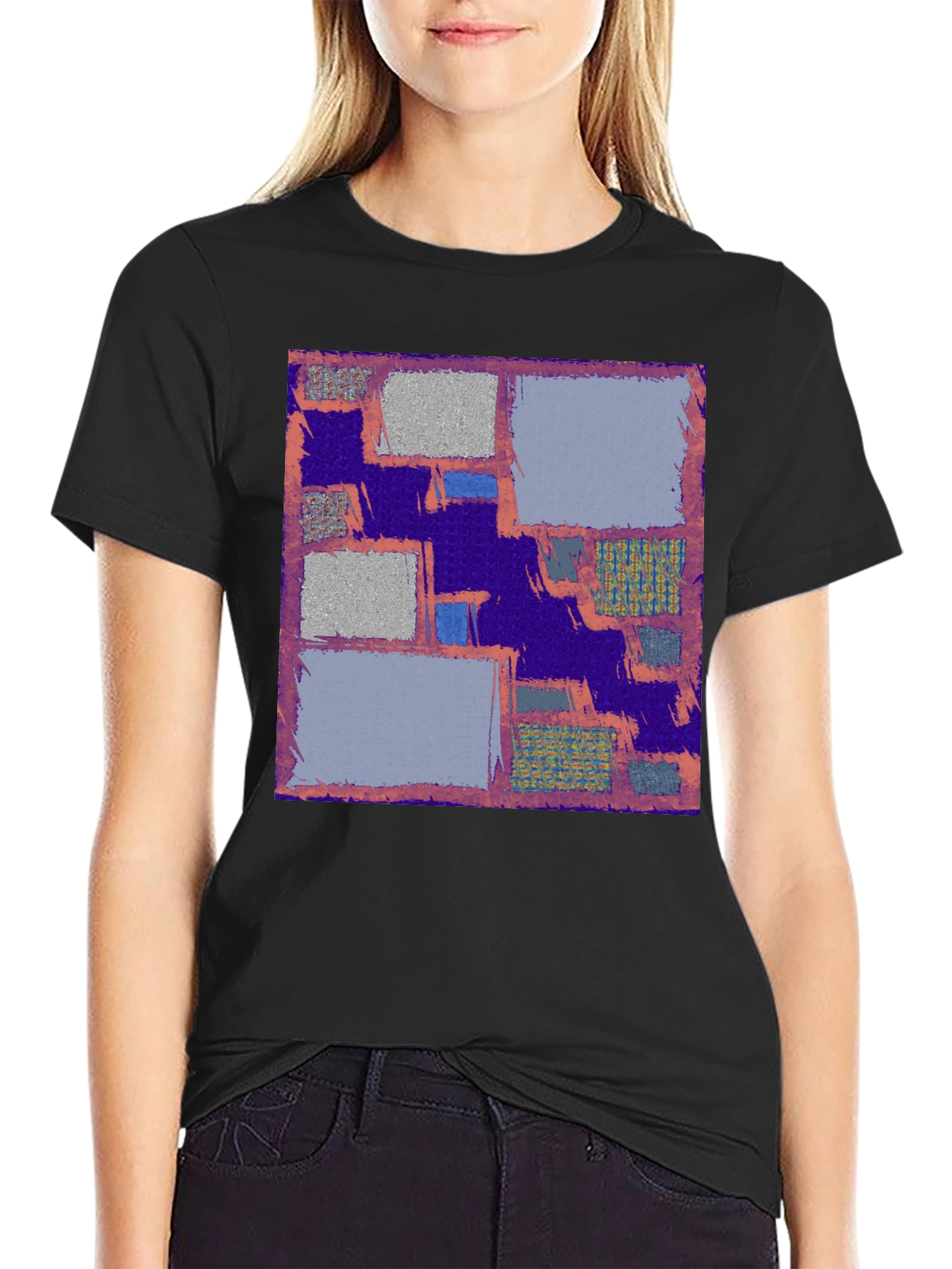 Abstract Block Print Mens Black T-Shirt