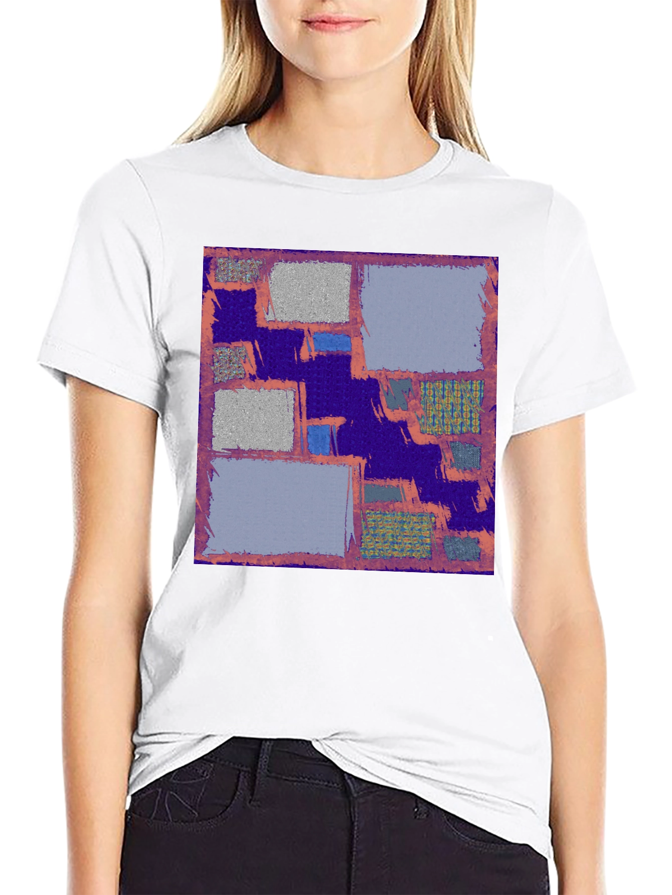 Abstract Block Print Mens Black T-Shirt